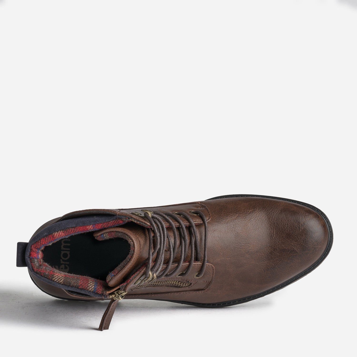 Bottine marron à doublure carreaux