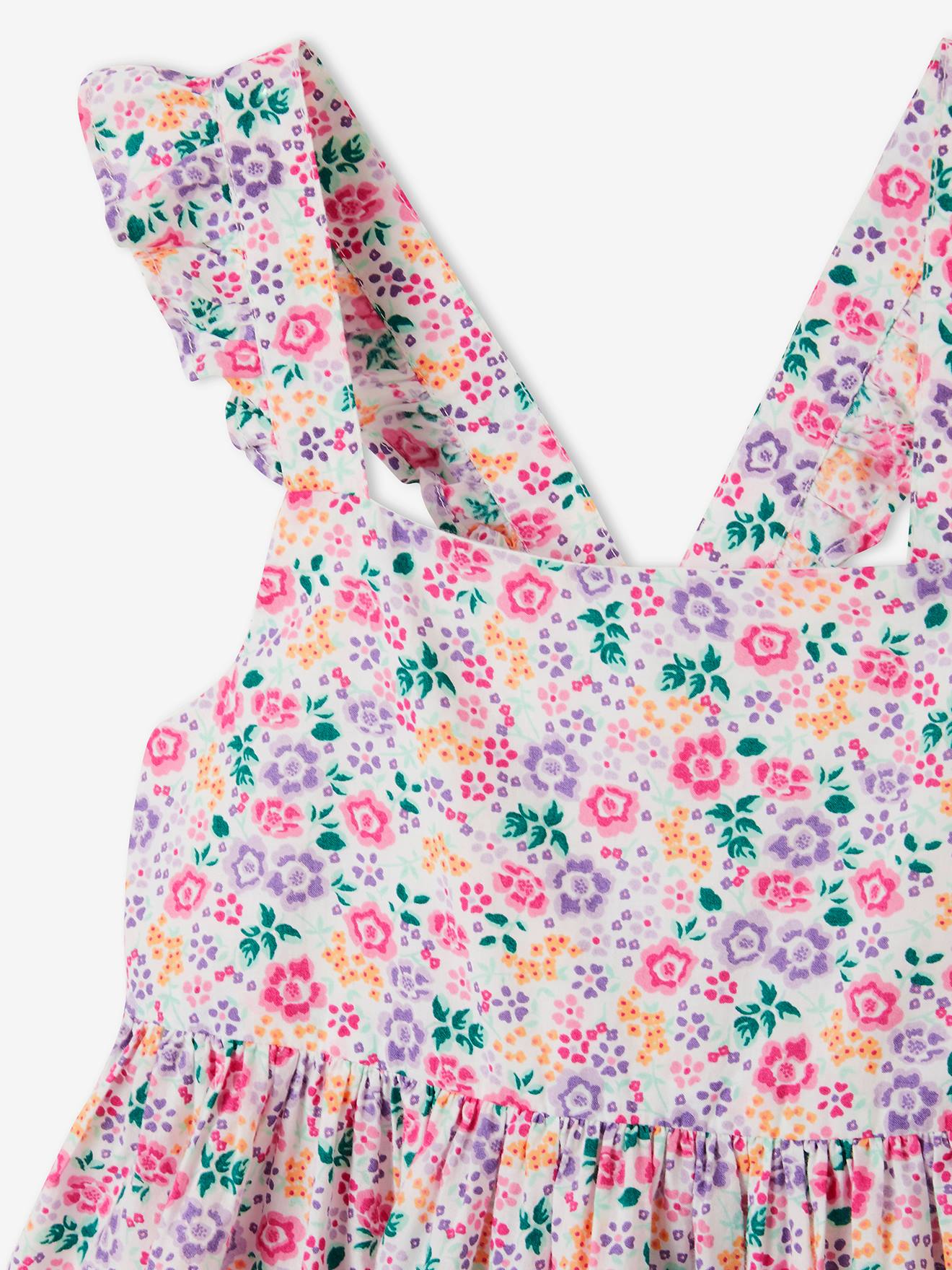 Robe à fleurs bretelles volantées fille blanc imprimé