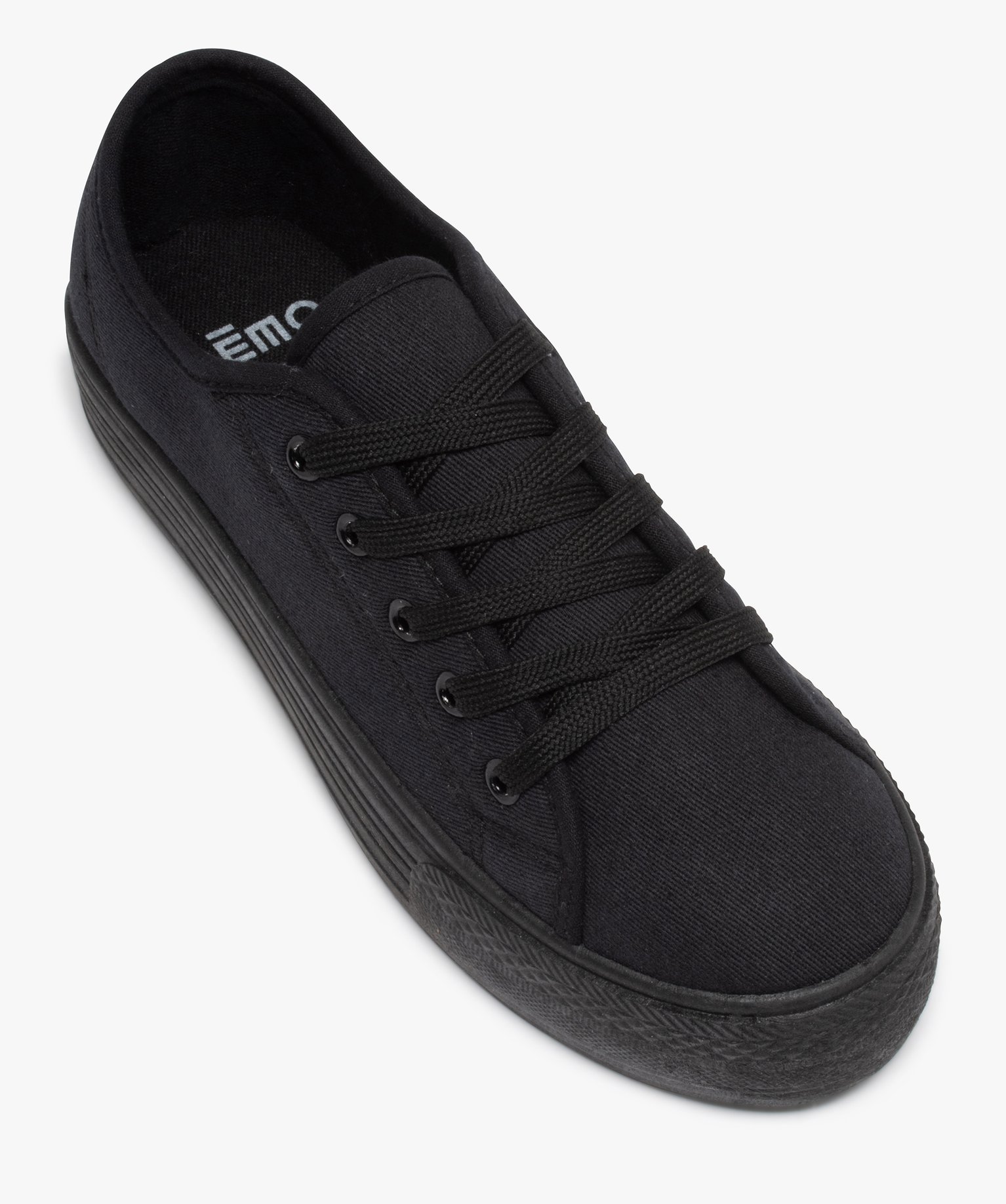Baskets femme en toile unie et semelle plateforme noir | GEMO