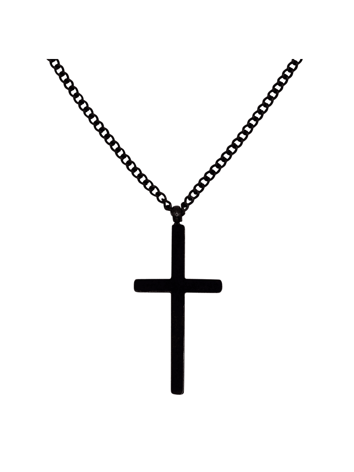 Steel_Art Halskette Herren mit Kreuz Anhänger Steven schwarz farben in schwarz günstig kaufen onesize