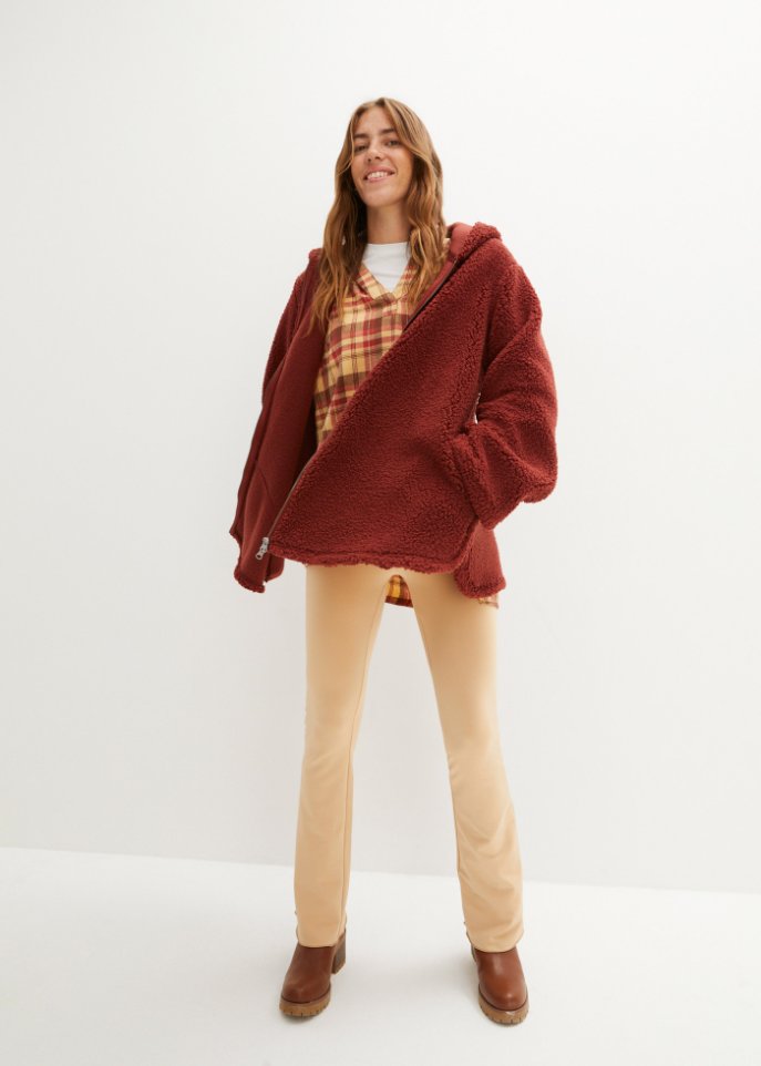 Teddy-Fleecejacke in A-Line mit Seitenschlitzen