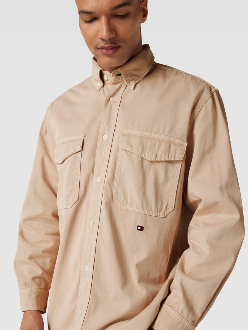 Freizeithemd mit Logo-Stitching Modell 'ARCHIVE' in beige