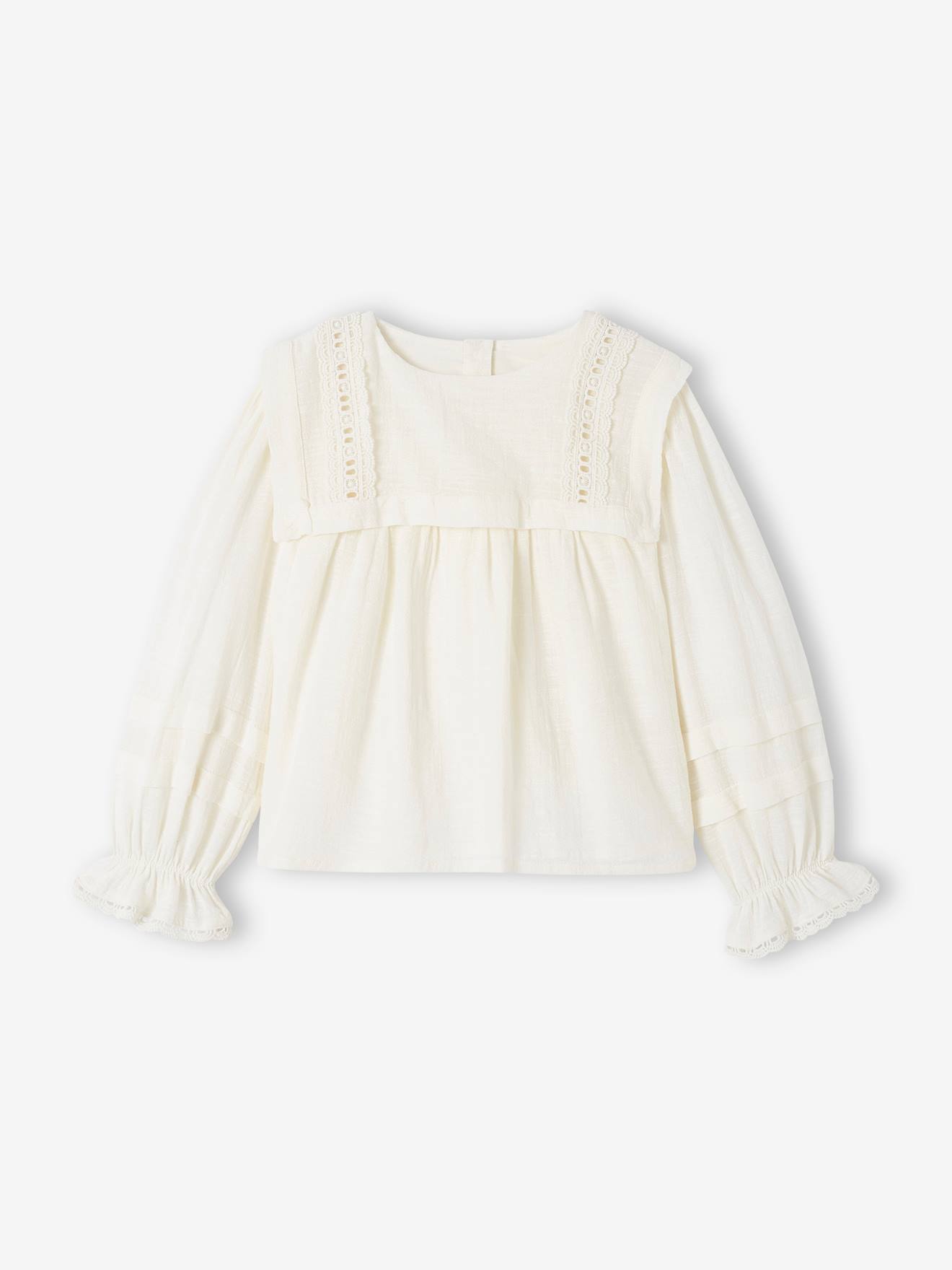 Blouse col vareuse à dentelle fille écru