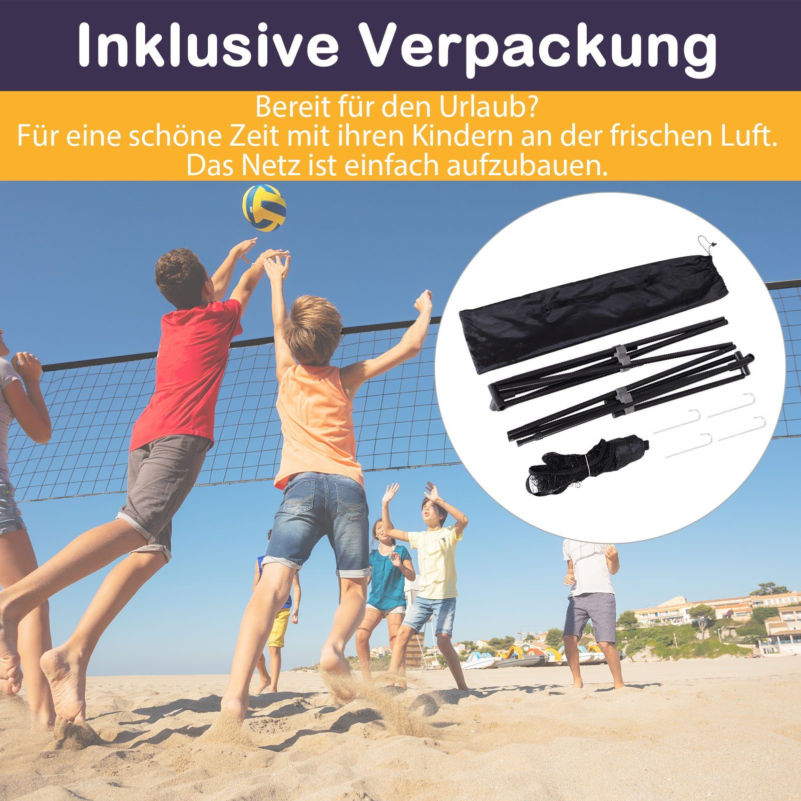 HOMCOM Badmintonnetz Set Höhenverstellbar Volleyballnetz, Metall Polyester Schwarz (Set, 1-St., faltbares Tennisnetz mit Badmintonschläger 94,158H cm), W400 x D103 cm