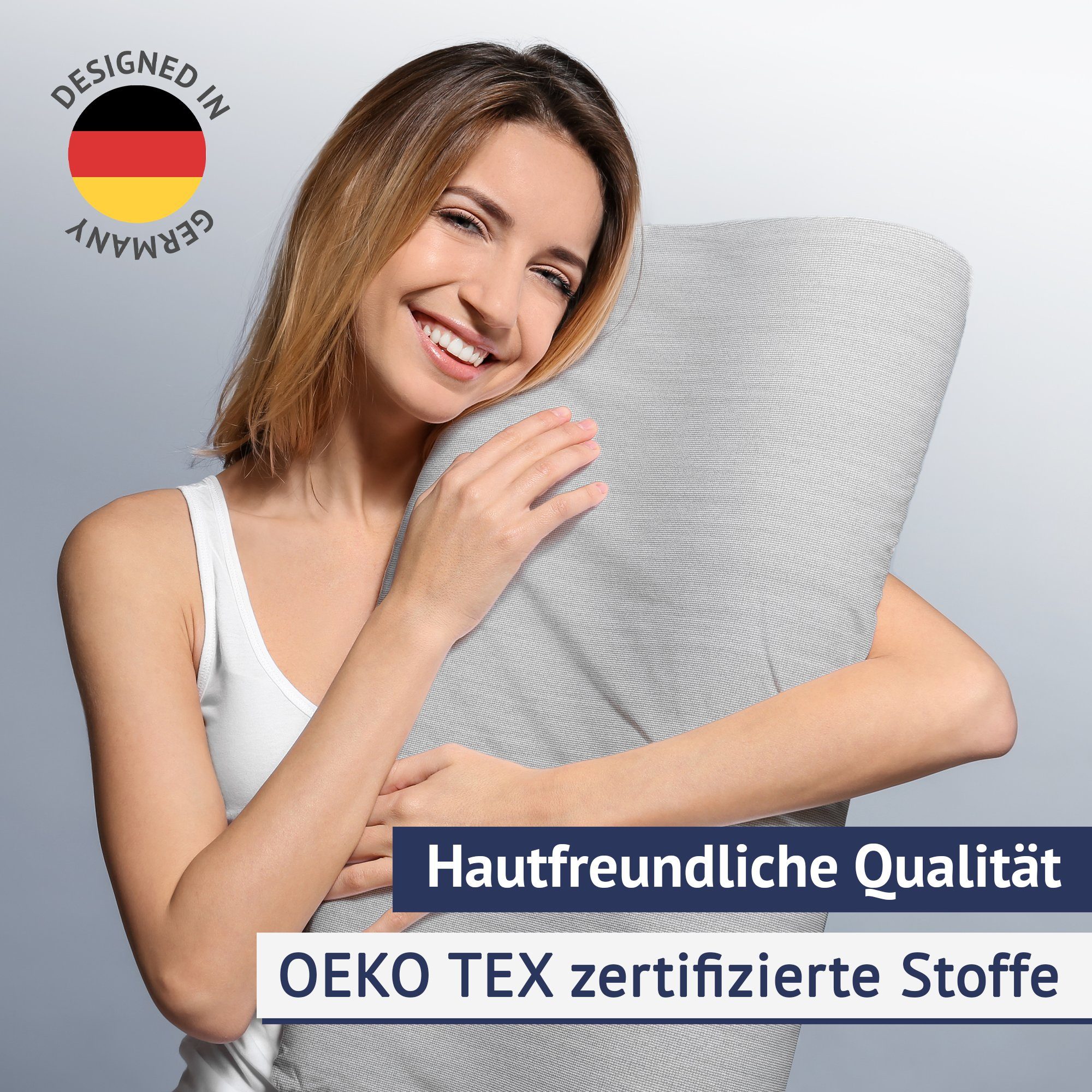 Nackenstützkissen Ergo Vario, casimum, Füllung: Memory Foam, Bezug: Grau, ergonomisches Nackenstützkissen, höhenverstellbar 60x30cm grauer Bezug