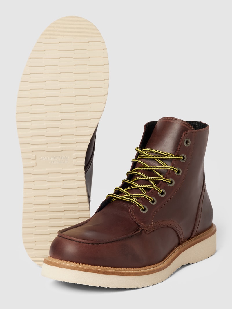 Boots mit Wulstnaht Modell 'SLHTEO NEW LEATHER' in mittelbraun