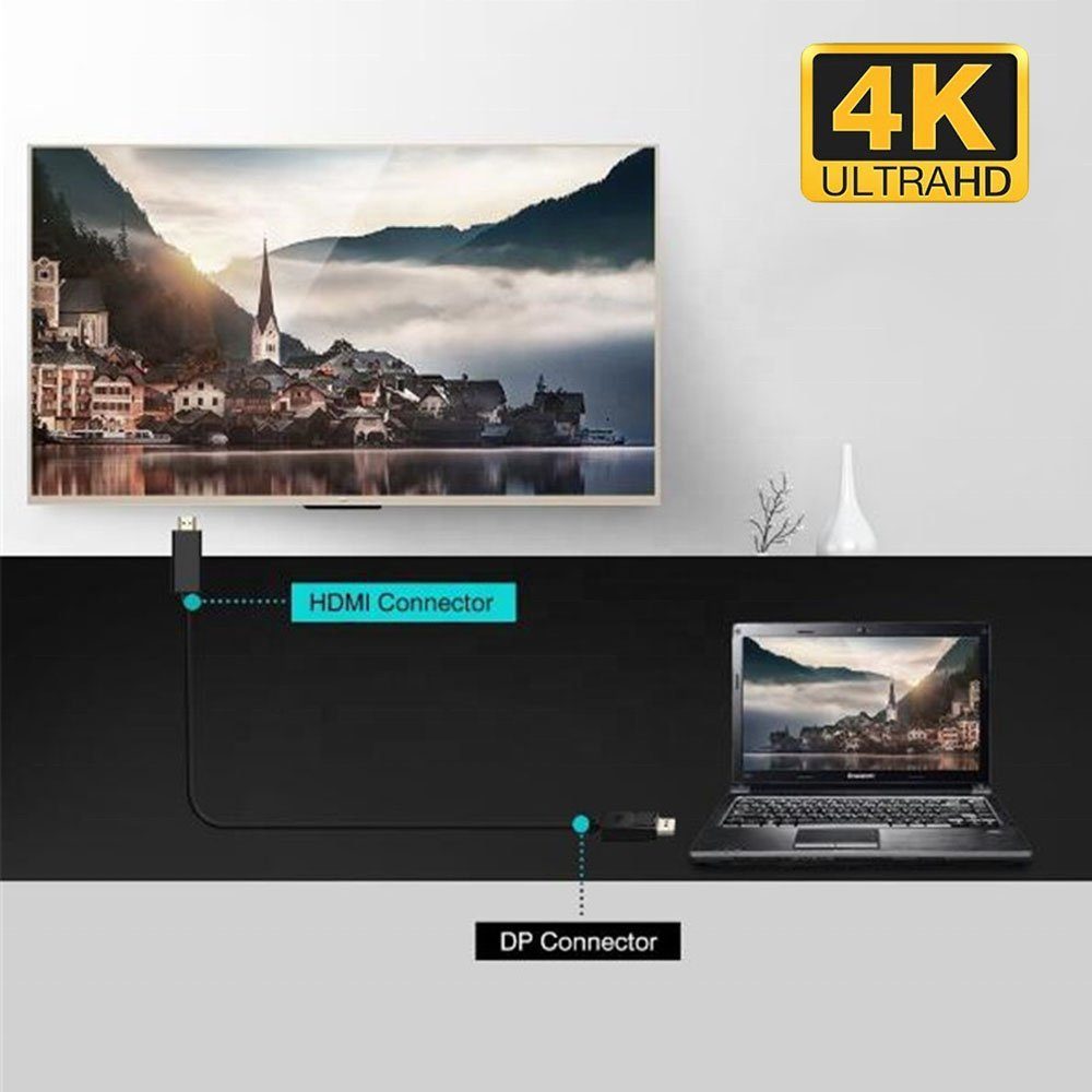 TradeNation DisplayPort DP auf HDMI Adapter Kabel 1.2 HDMI 1.4 Wandler 4K 1,8m HDMI-Kabel, HDMI, DisplayPort (180 cm), 1.8m