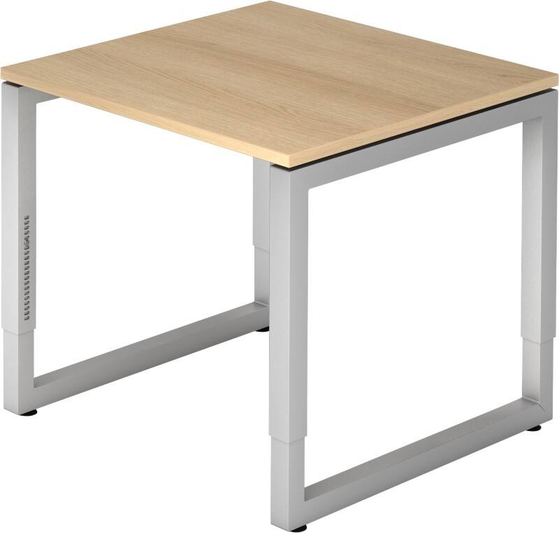 Hammerbacher R Serie Höhenverstellbar Schreibtisch Rechteckig Eiche Holz Silber Wangen-Fuß 800 x 650 mm