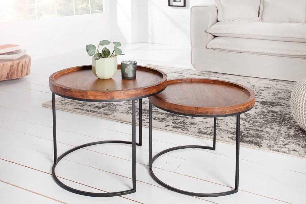 riess-ambiente Beistelltisch ELEMENTS Ø55cm natur / schwarz (Set, 2-St), Akazie-Massivholz · rund · Metall-Gestell · Wohnzimmer · Industrial