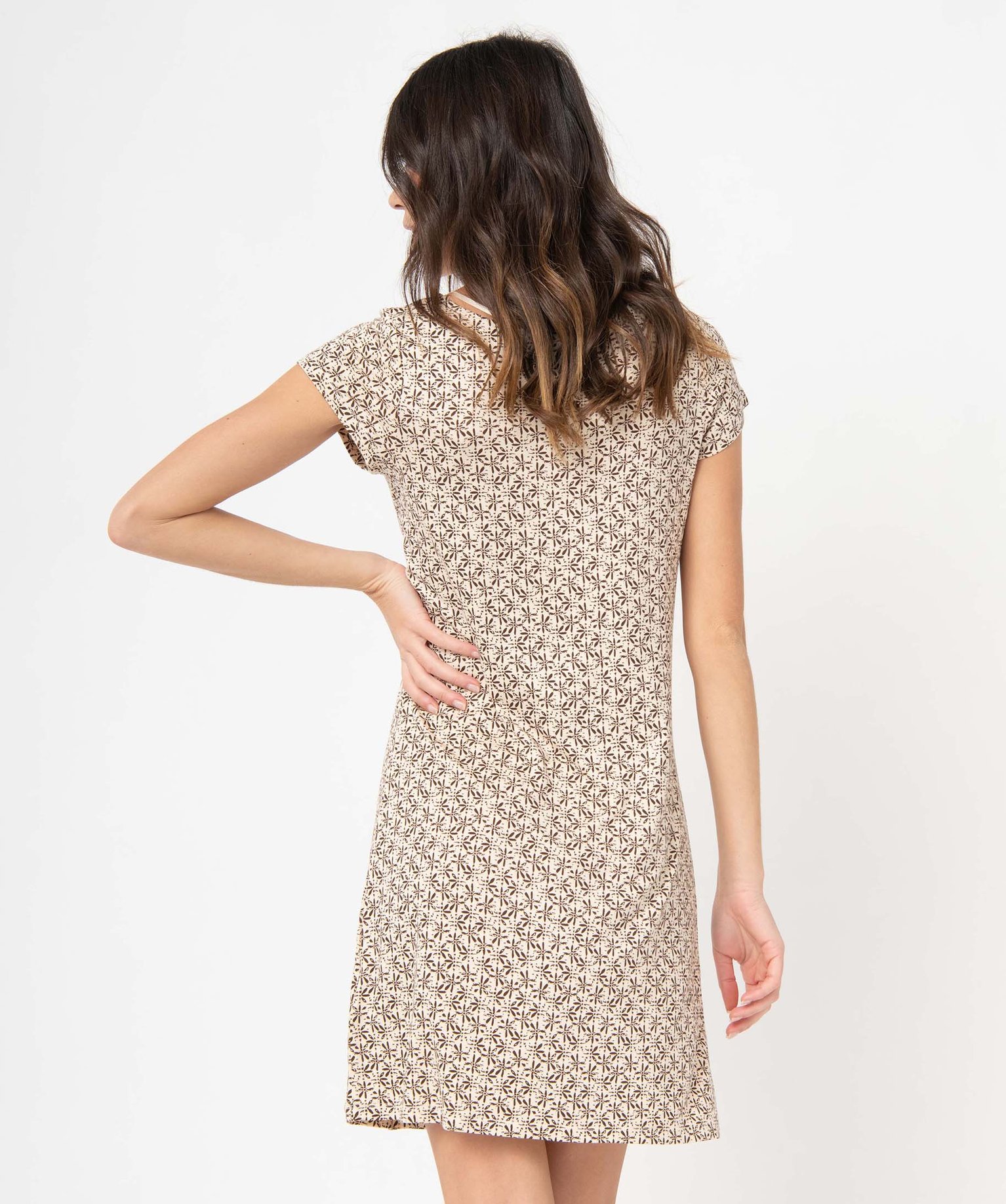 Chemise de nuit en maille extensible avec col V en dentelle ... imprime | GEMO