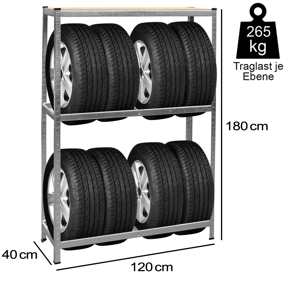 DEUBA Schwerlastregal Reifen 265kg/Etage 180 x 120 x 40cm