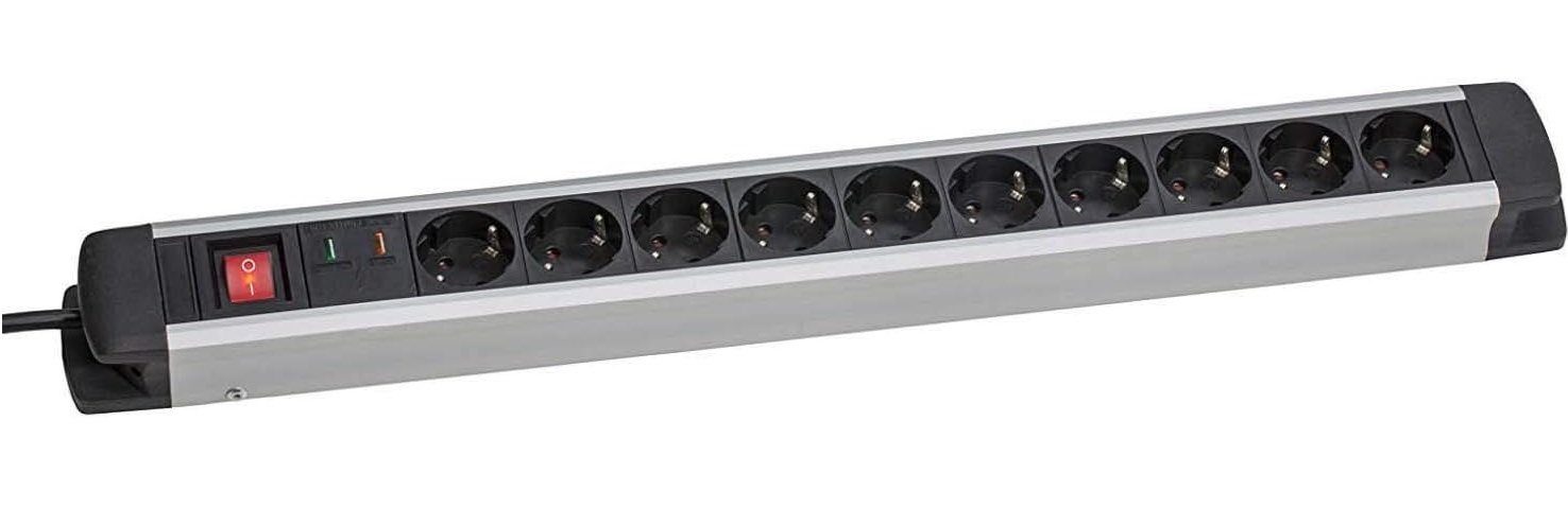 as Schwabe 10-fach Steckdosenleiste Steckerleiste Mehrfachsteckdose Aluminium Steckdosenleiste 10-fach (Ein- / Ausschalter, Schalterbeleuchtung, Überspannungsschutz, Kabellänge 1.5 m), Mehrfachsteckdose, mit erhöhtem Berührungsschutz, 230 V, 16 A