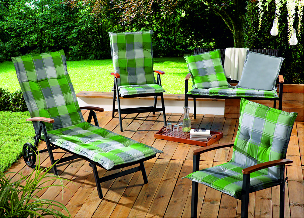 Solax Sunshine Wendeoptik-Stuhlkissen, Karo Grau-Grün - 2er-Set