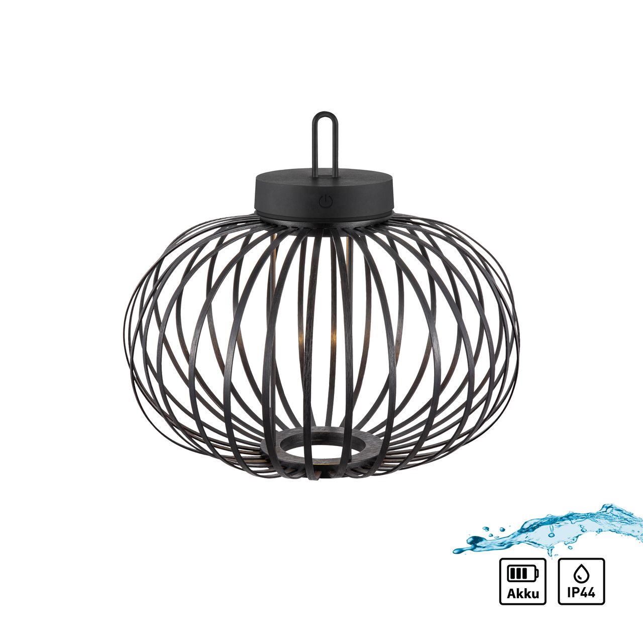 JUST LIGHT Akku Pendelleuchte AKUBA, 1x LED-Board/1,50Watt/2700Kelvin, IP44, Schwarz