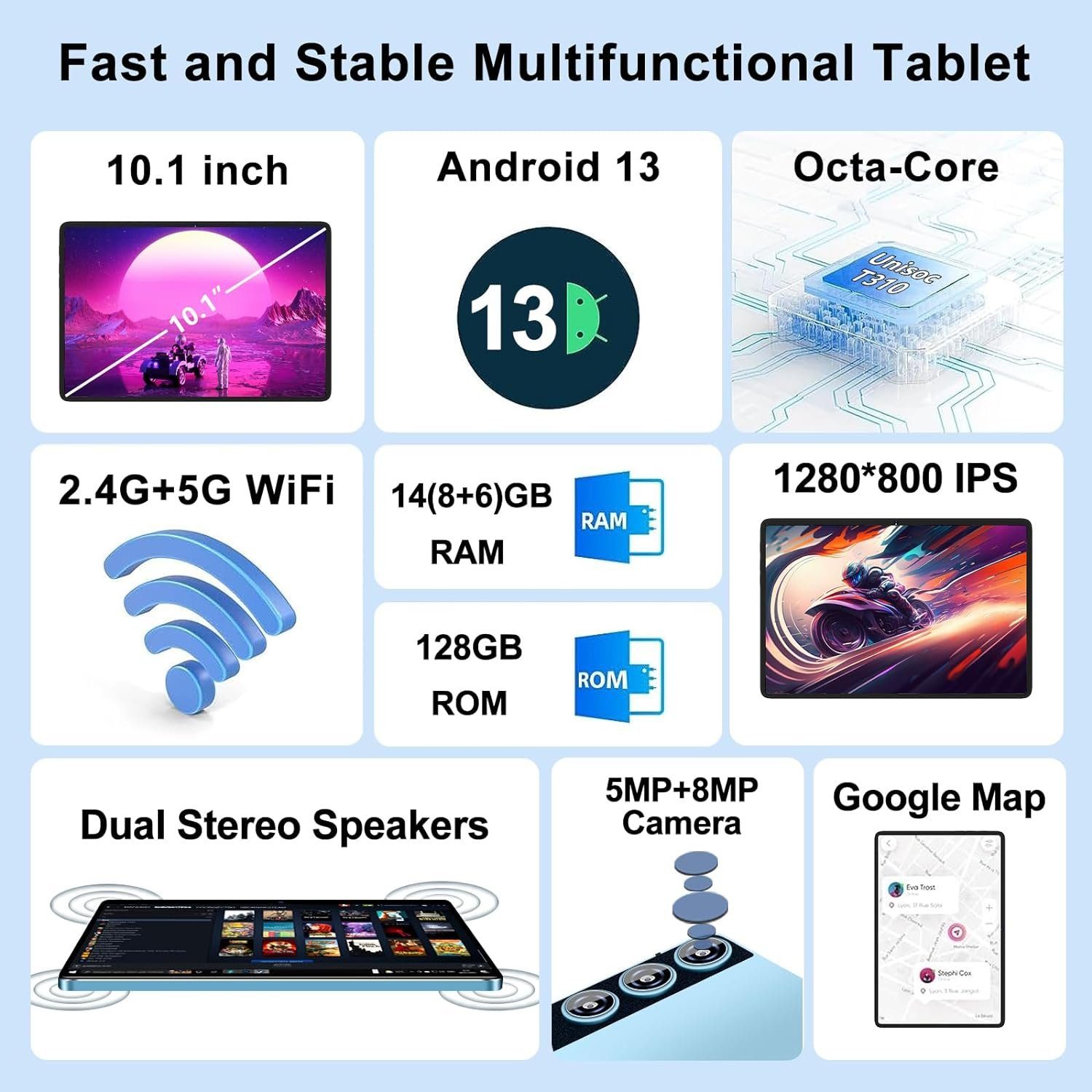 ZIOVO 14(8+6)GB RAM+128GB ROM/1TB TF Tablets mit 5G+2.4G WLAN 8 Core 2.0 GHz Tablet (10