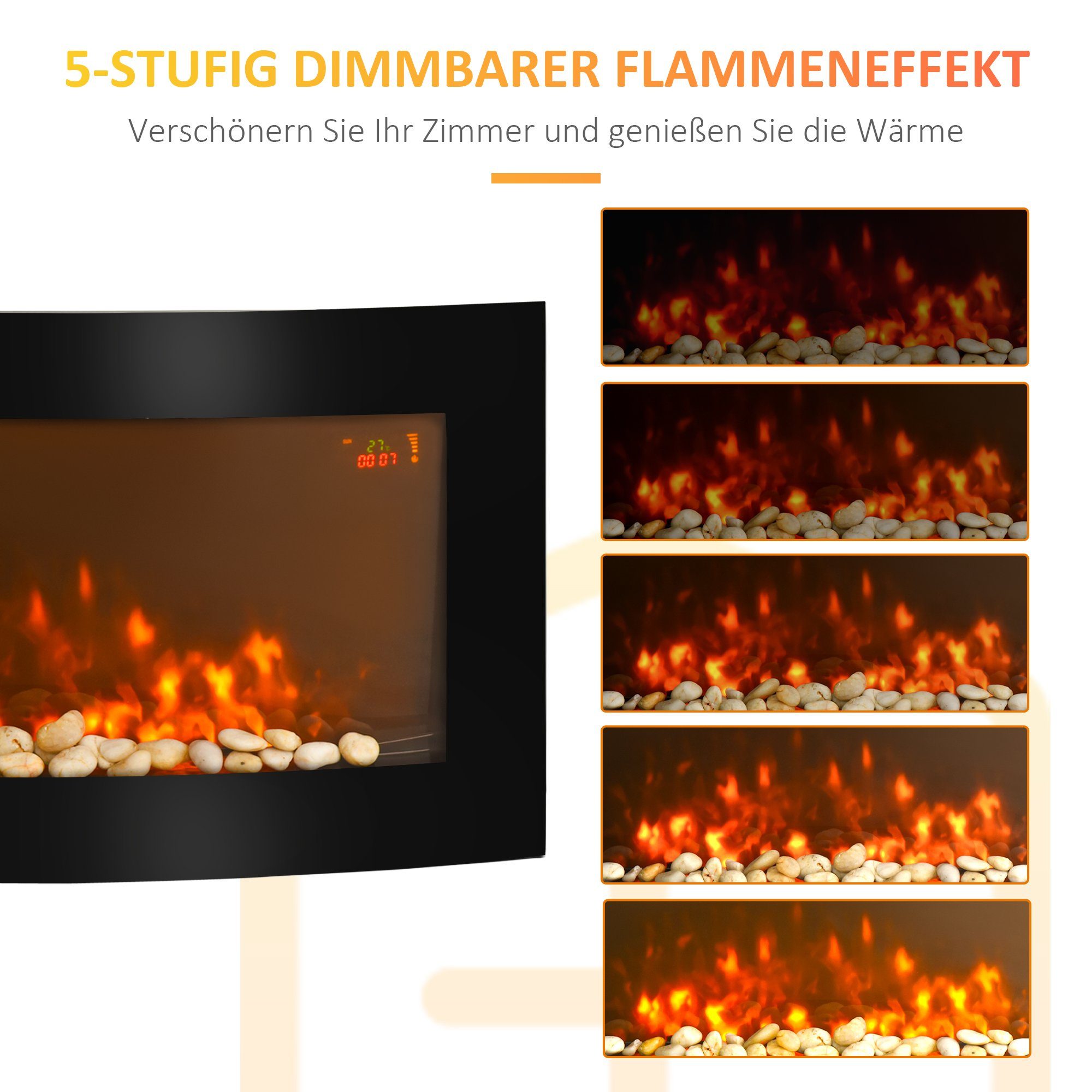 HOMCOM Elektrokamin, Kamin Kaminofen Elektrischer Wandkamin 89,2 x 13,5 x 48cm, schwarz