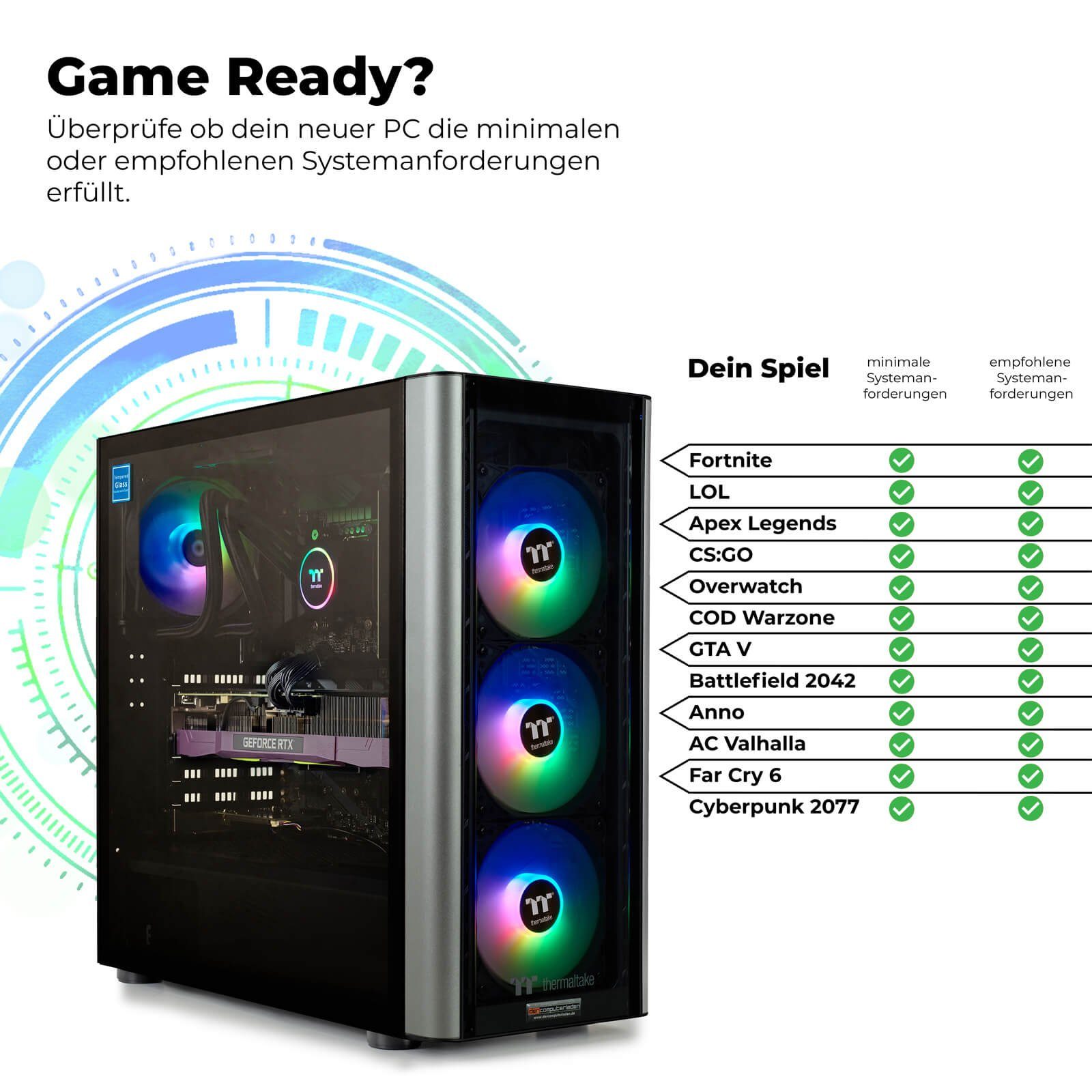 dcl24.de Level 20 RGB Gaming-PC (AMD Ryzen 7 5800X, RTX 4070, 32 GB RAM, 1000 GB SSD, Wasserkühlung)