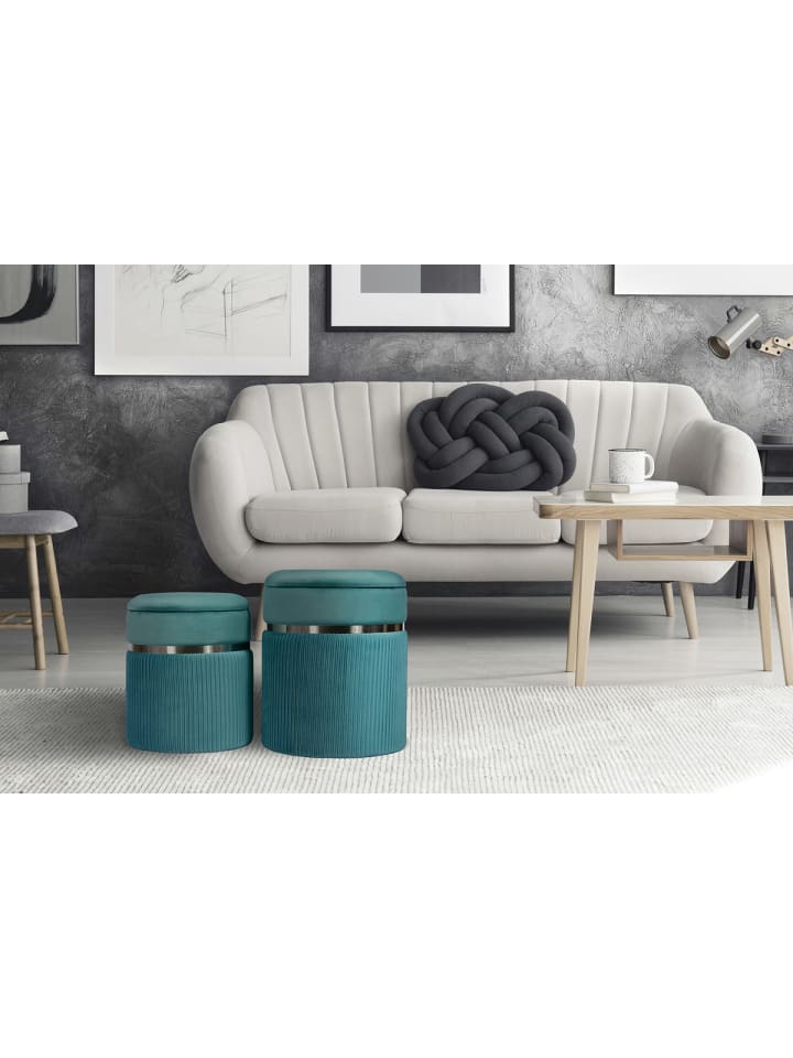 Kayoom 2tlg. Set Hocker Rozelle in Petrol / Silber günstig kaufen onesize