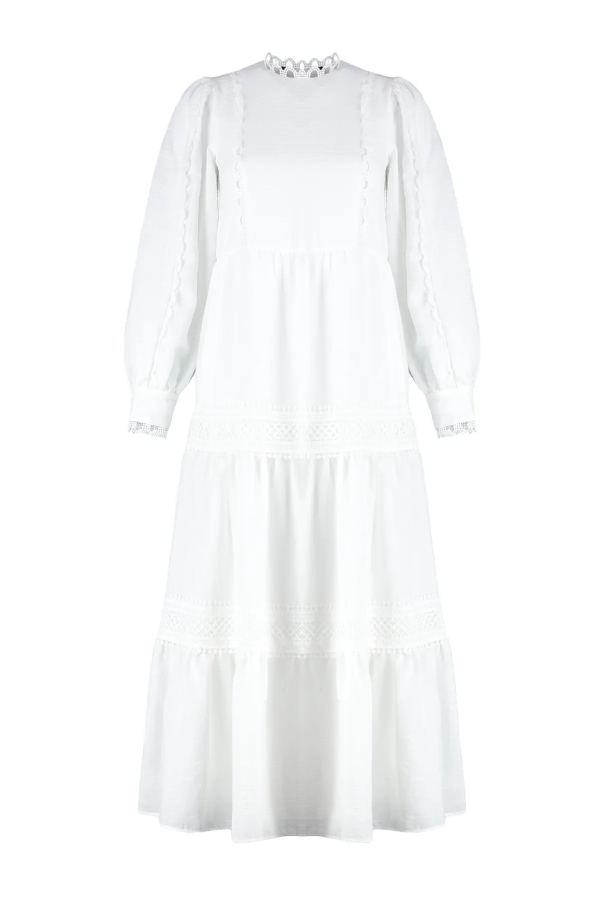 Trendyol Modest  Weißes, gefüttertes, besticktes, detailliertes Webkleid TCTSS24EB00178