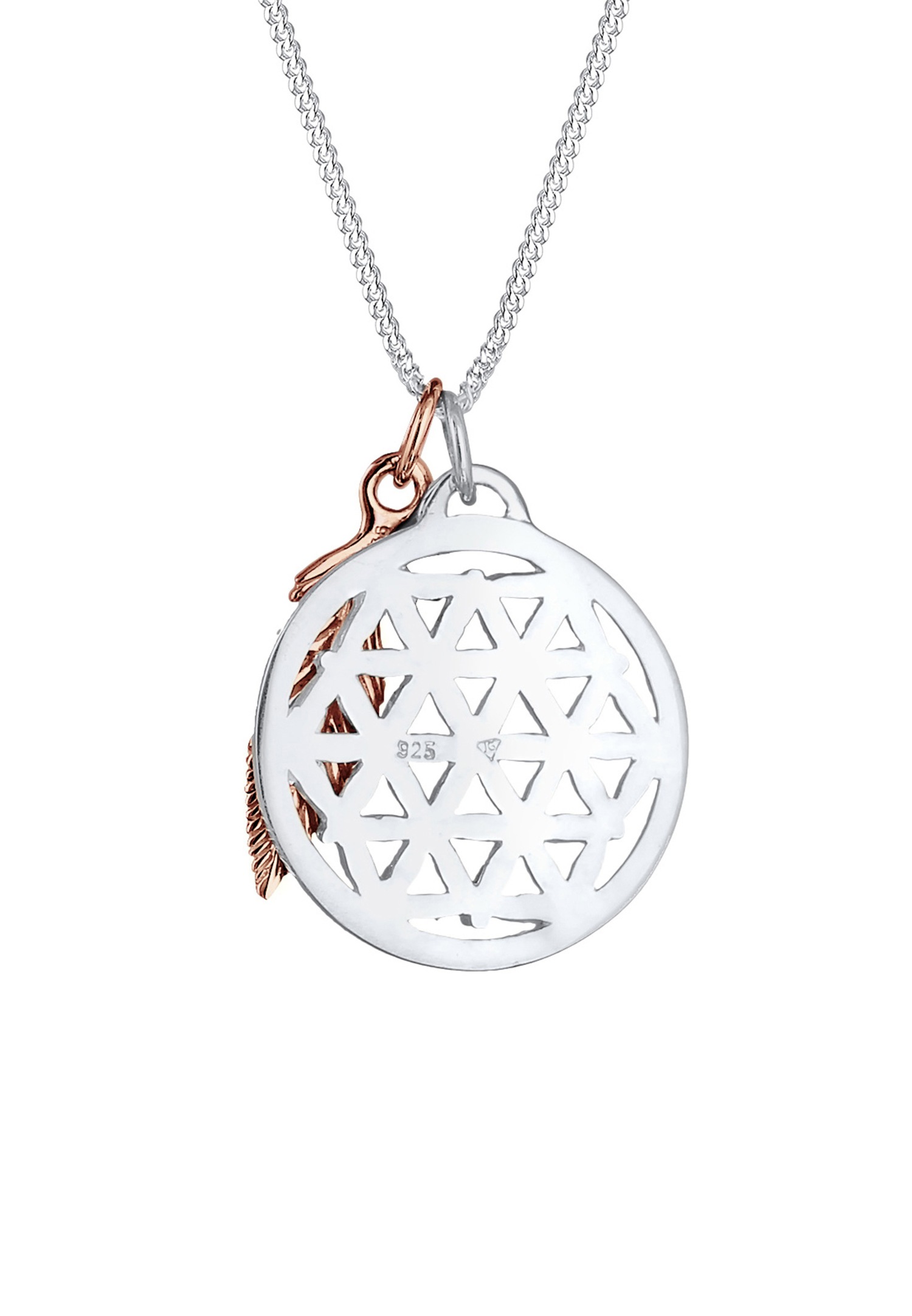 Elli Women's Flower of Life Two-Tone Feather Pendant in 925 Sterling Silver