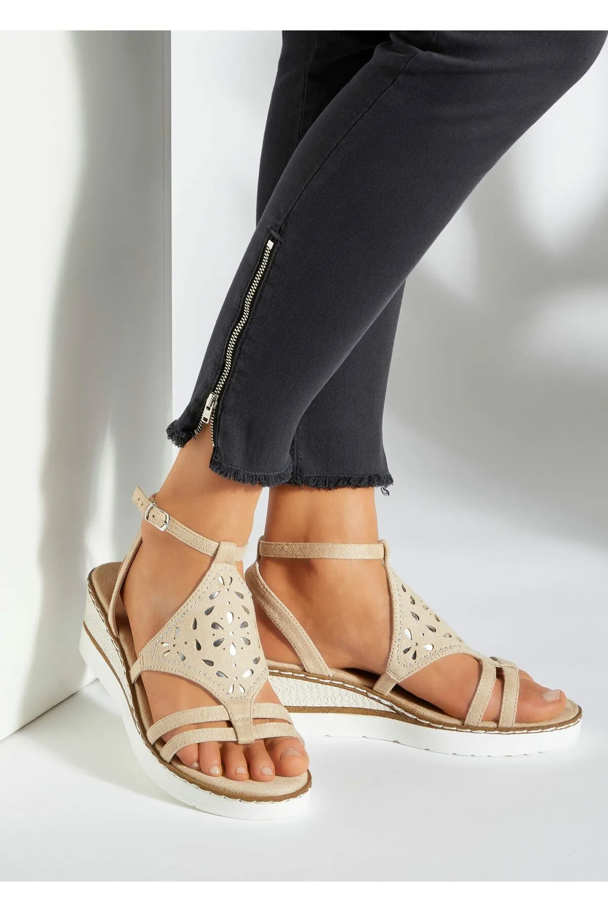LASCANA  Sandalette - Beige - Keilabsatz