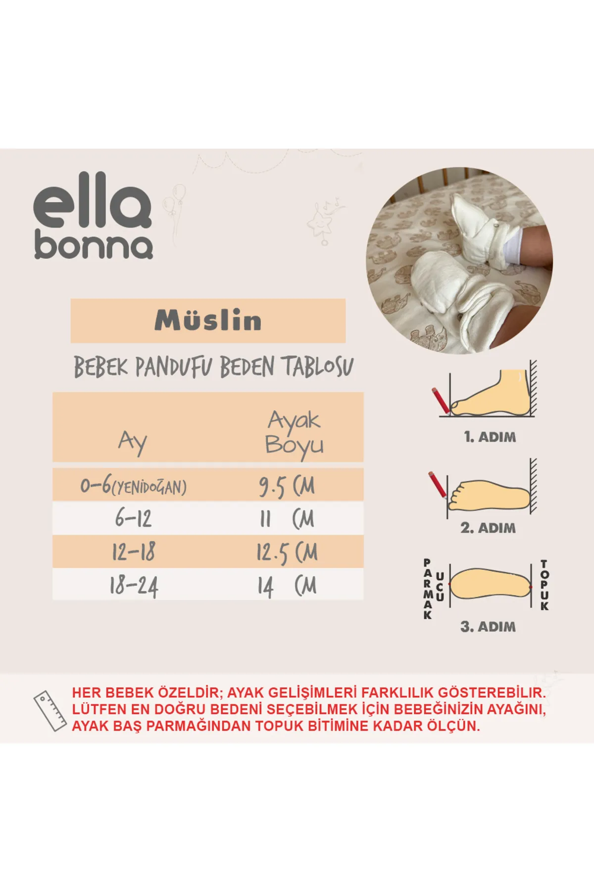 Ella Bonna  Babyschuhe aus Bio-Baumwoll-Musselin, Hausschuhe für Neugeborene, grau