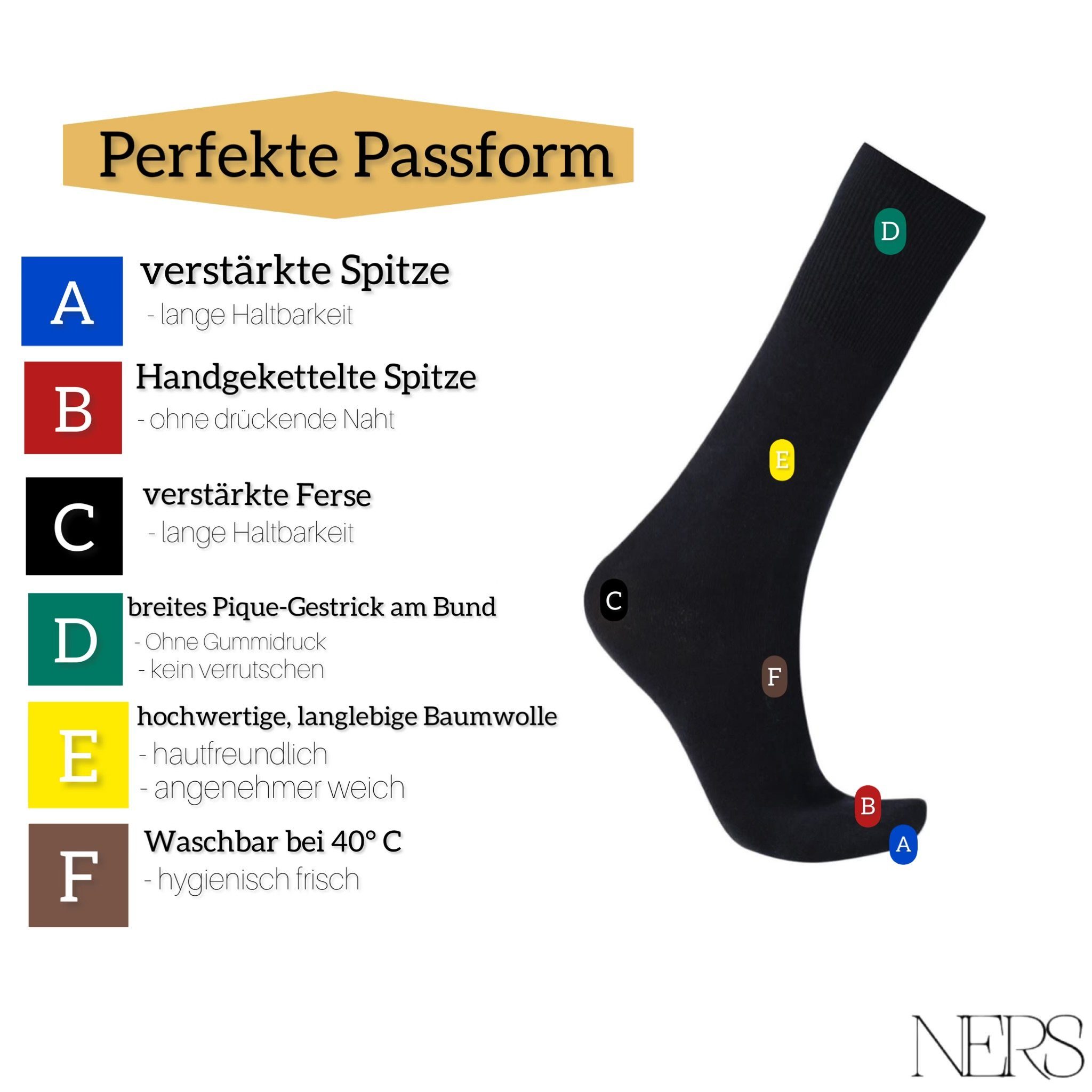 NERS Diabetikersocken für Damen und Herren aus hochwertiger weicher Baumwolle und ohne Gummi (6 Paar) Ohne elastischen Bund für Sensible Füße