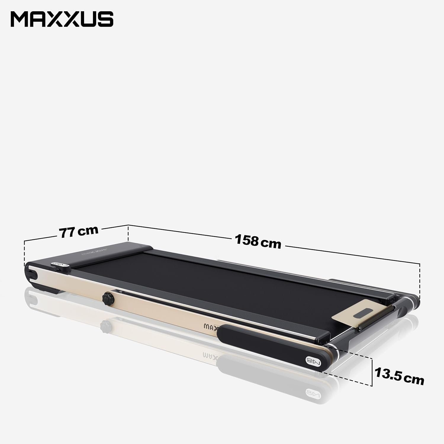 MAXXUS Laufband (Halterung, Rot/Silber/Bronze - Fitnessgerät für Zuhause, Büro, Trainin), Elektrisch, 2 PS, 12 km/h, Klappbar Lauffläche 125x45cm, mit Bluetooth