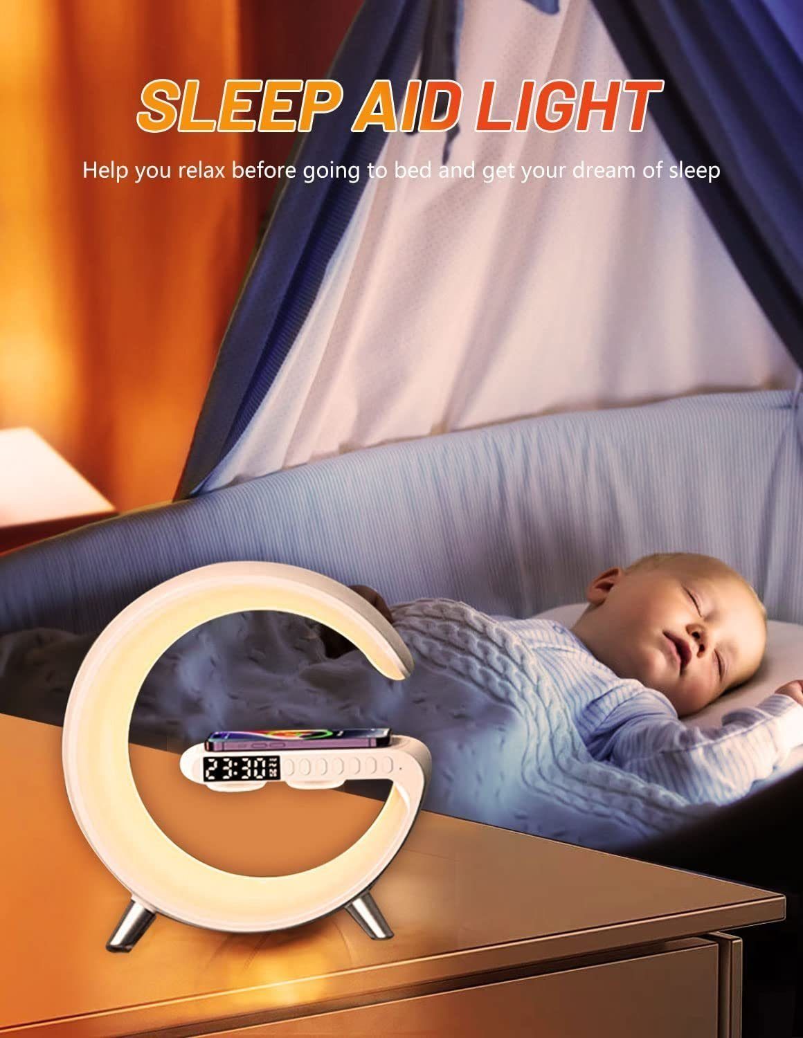 DOPWii Wecker Wake up Light mit Kabelloser Ladefunktion,Bluetooth Lautsprecher,15W