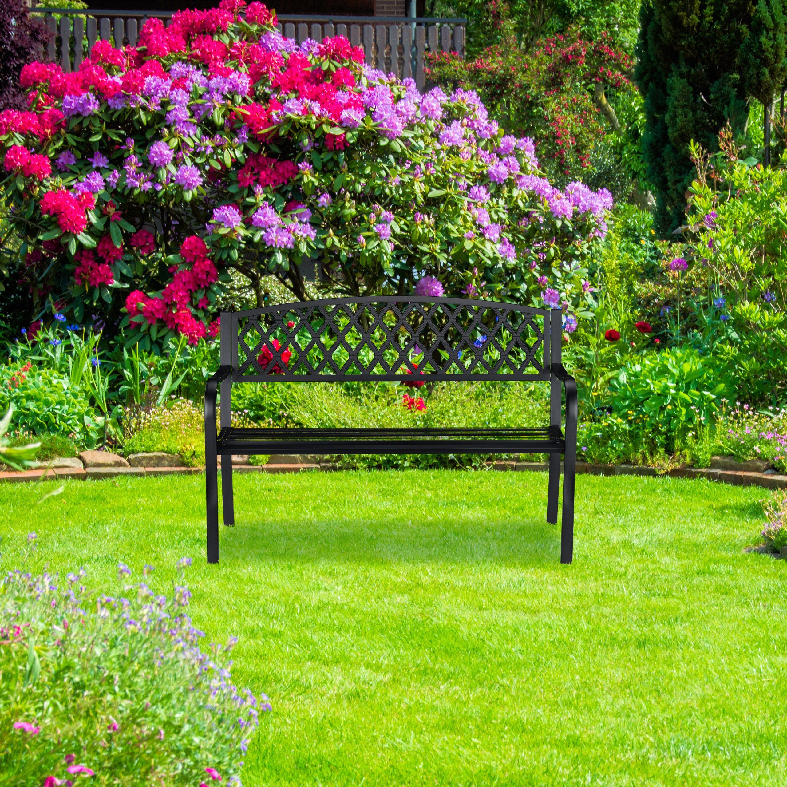 relaxdays Gartenbank Metall Gartenbank mit Flechtmuster