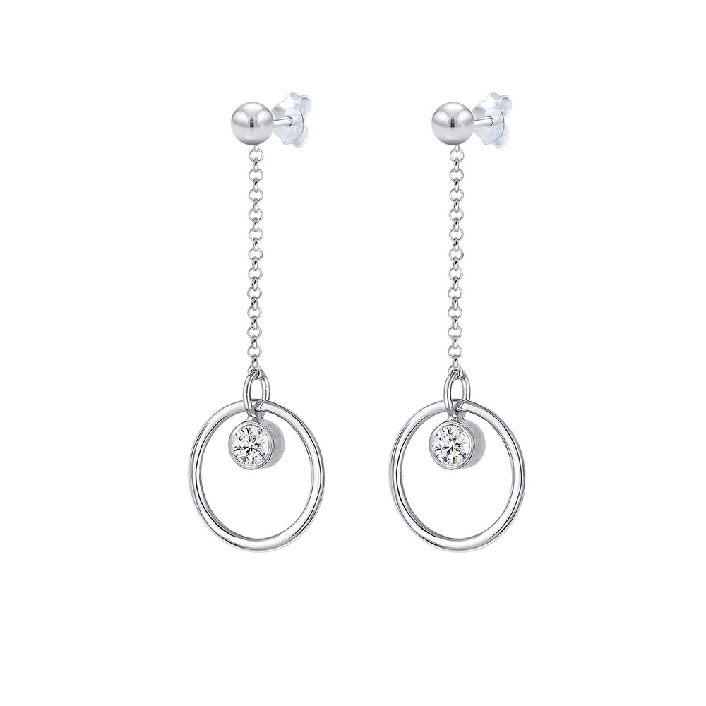 Elli Elli Boucles d'Oreilles Kreis Geo Solitär Kristalle Silber Beau Boucles d'oreilles