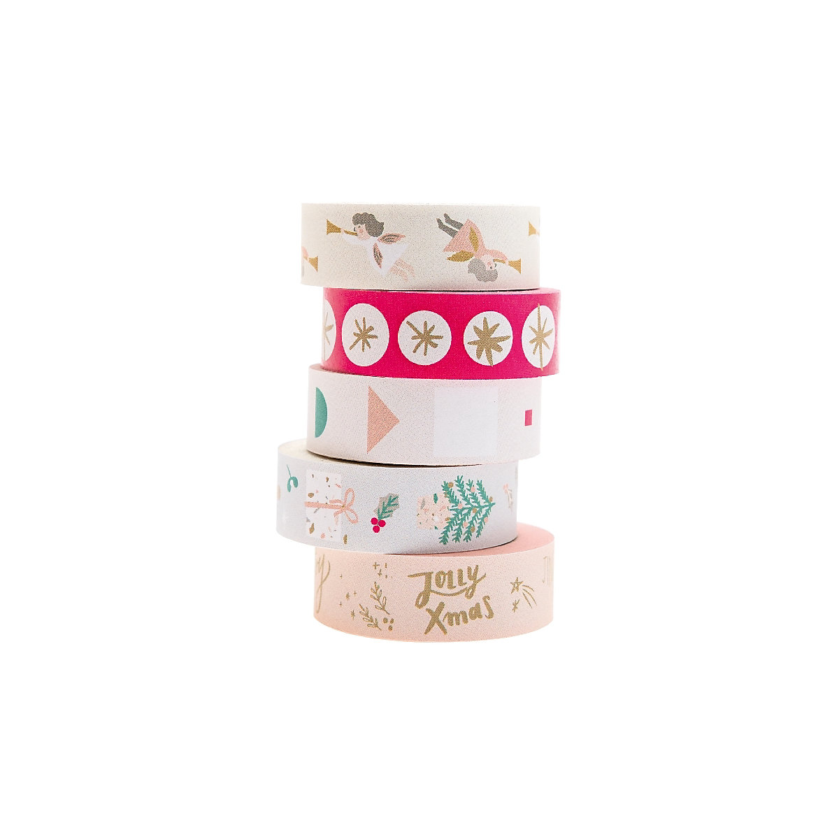Tape Set, Jolly Christmas, Pastell, 5 Rollen á 10 m x 15 mm