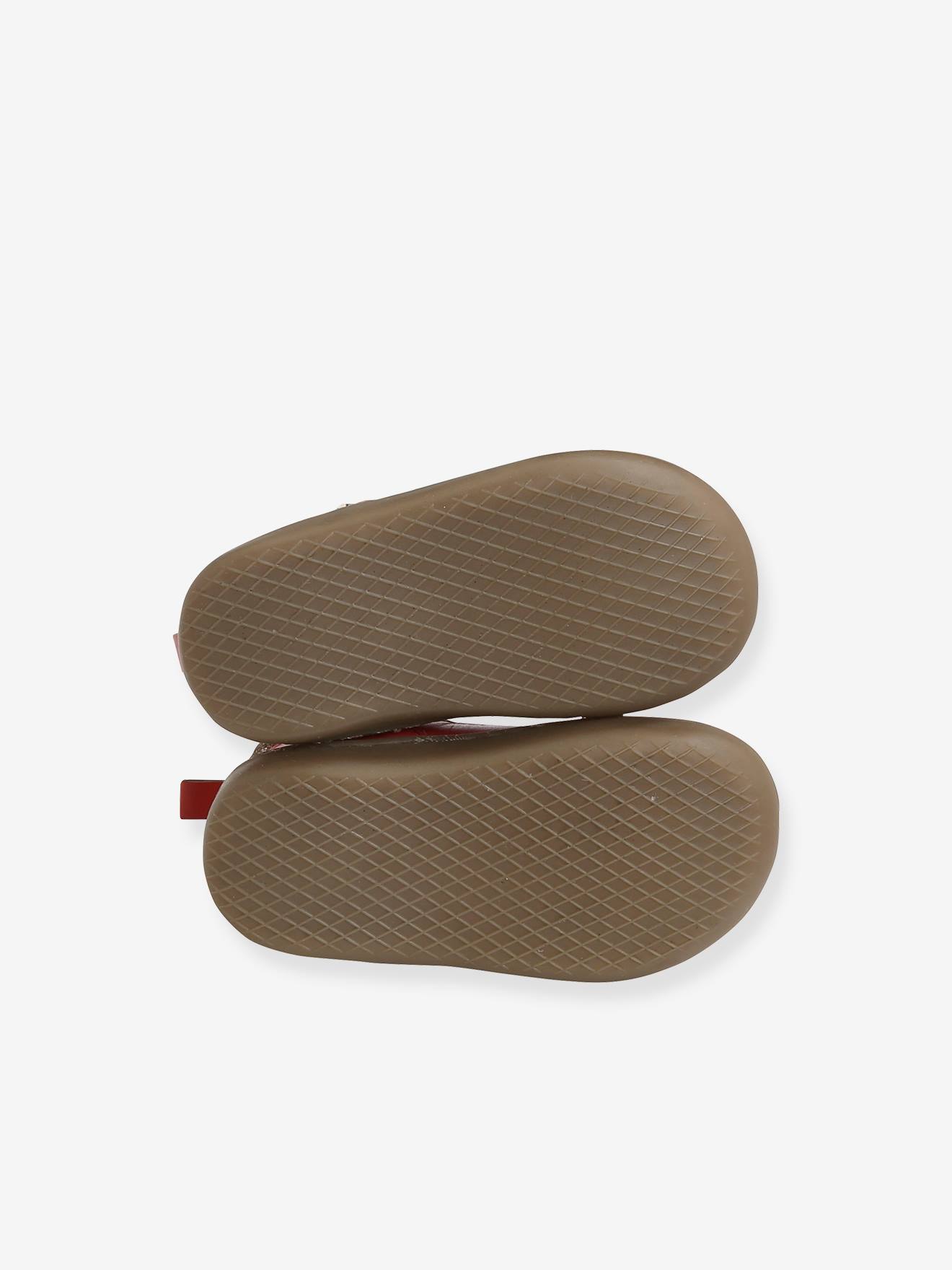 Salomés cuir souple bébé fille 4 pattes corail