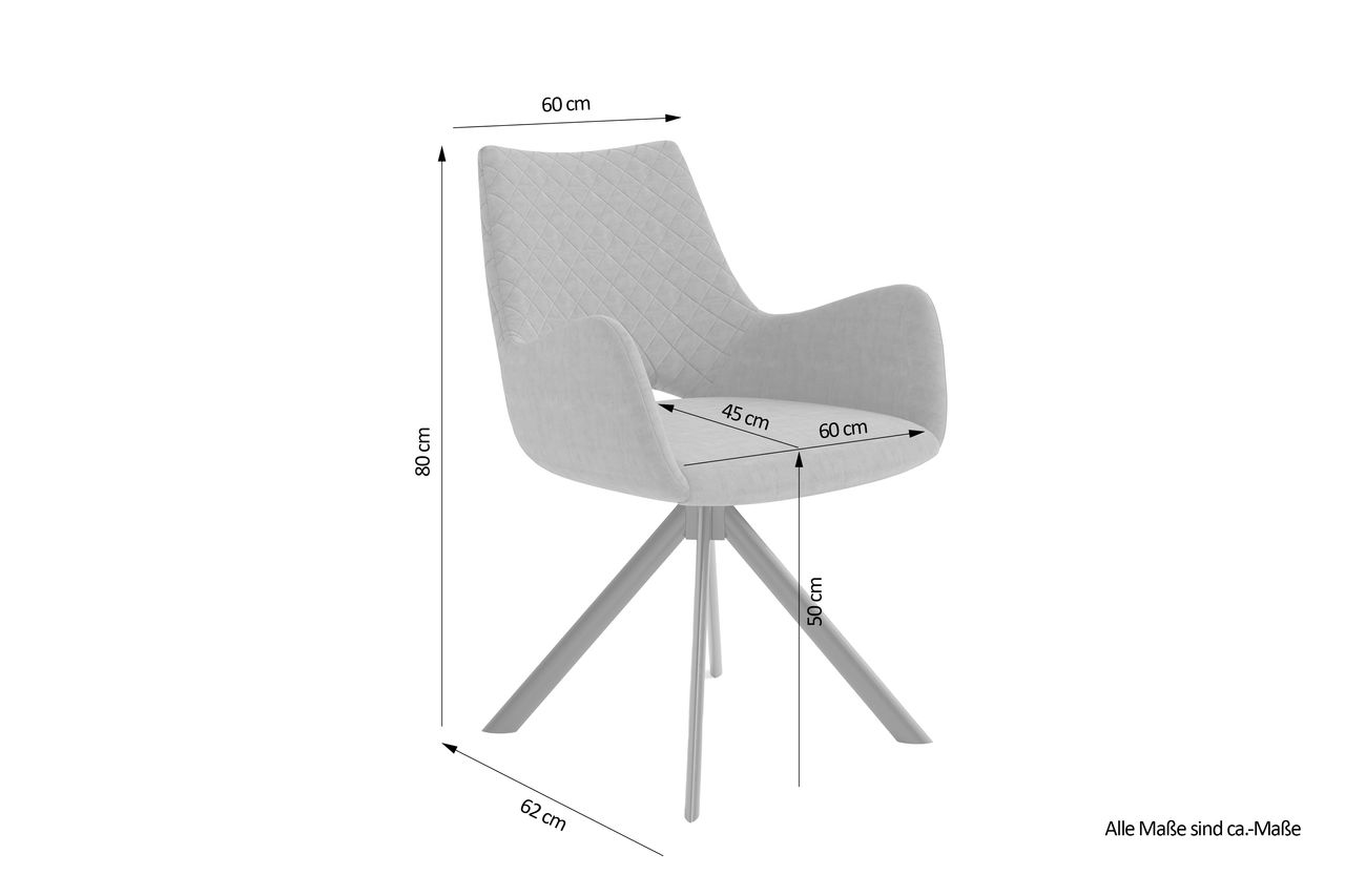 byLiving PORTLAND Stuhl mit Armlehnen, 2er-Set, Metallgestell schwarz pulverbeschichtet, Mikrofaser grau