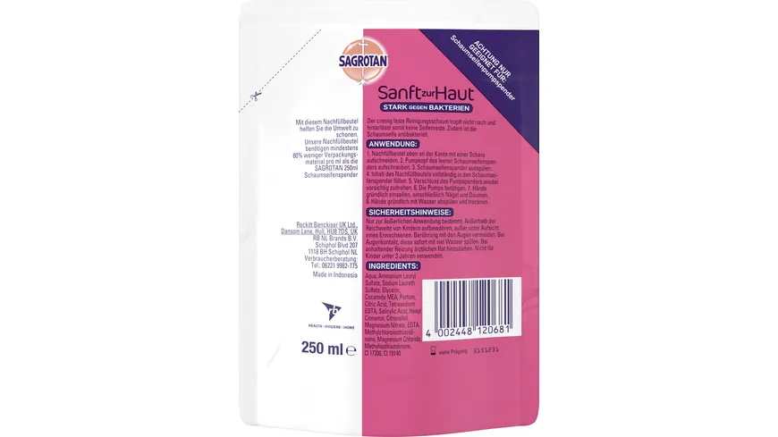 Sagrotan Samtschaum Nachfüller Kirschblüte&Rose 250 ml 250 ml