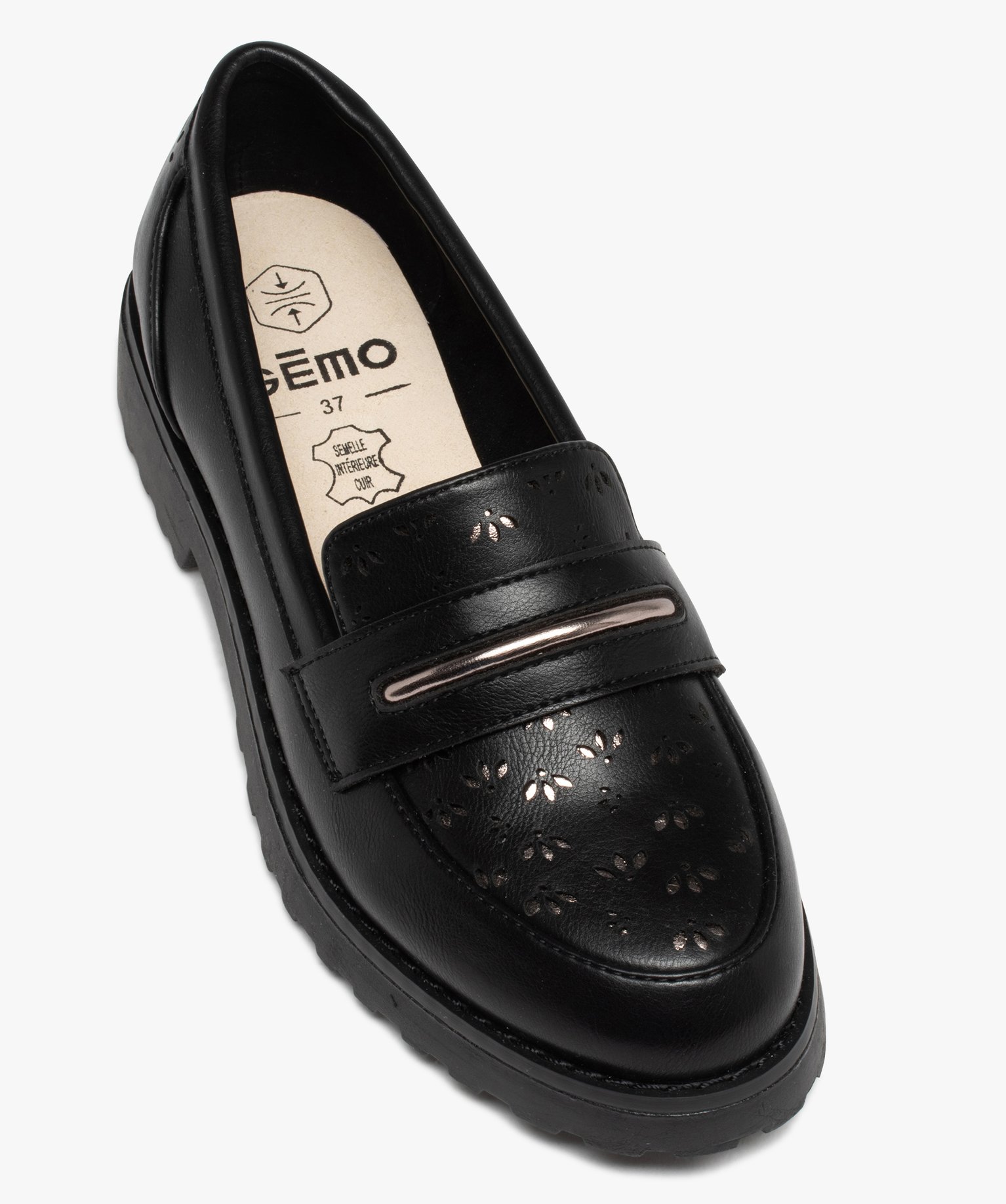 Mocassin à semelle crantée avec dessus perforé femme noir | GEMO