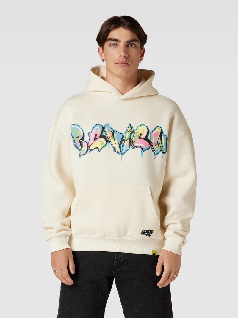 Oversized Hoodie mit Motiv-Print in ecru