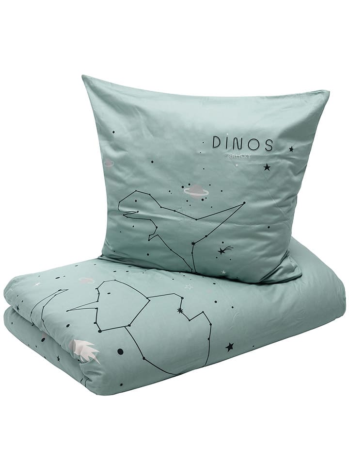 Ibena Satin-Bettwäsche-Set ''Dinos'' in Hellblau günstig kaufen 135x200 cm