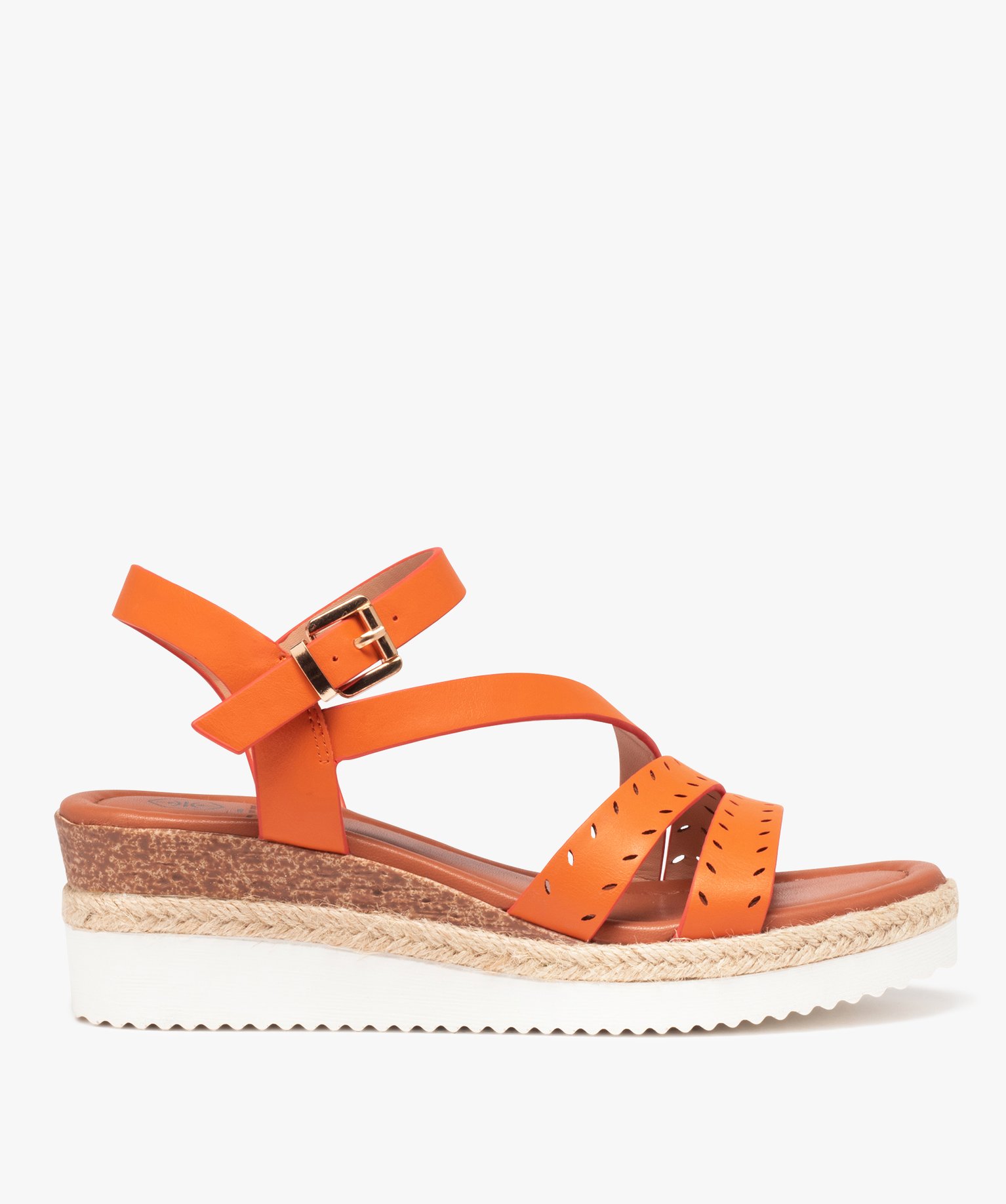 Sandales femme unies à talon compensé orange | GEMO