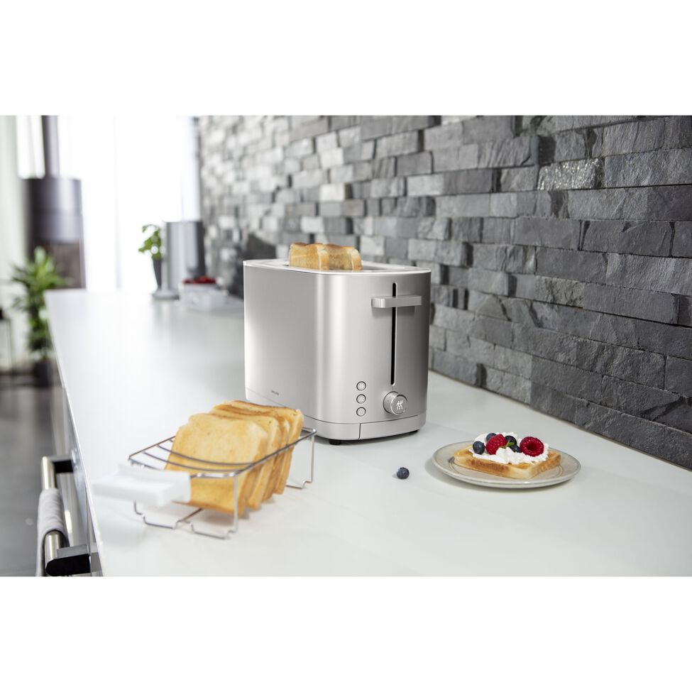Toaster mit Brötchenaufsatz, 2 Schlitze kurz, Silber