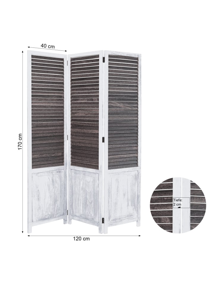 Homestyle4u 3-tlg. Paravent in Weiß mit Schwarz 120x170 günstig kaufen onesize
