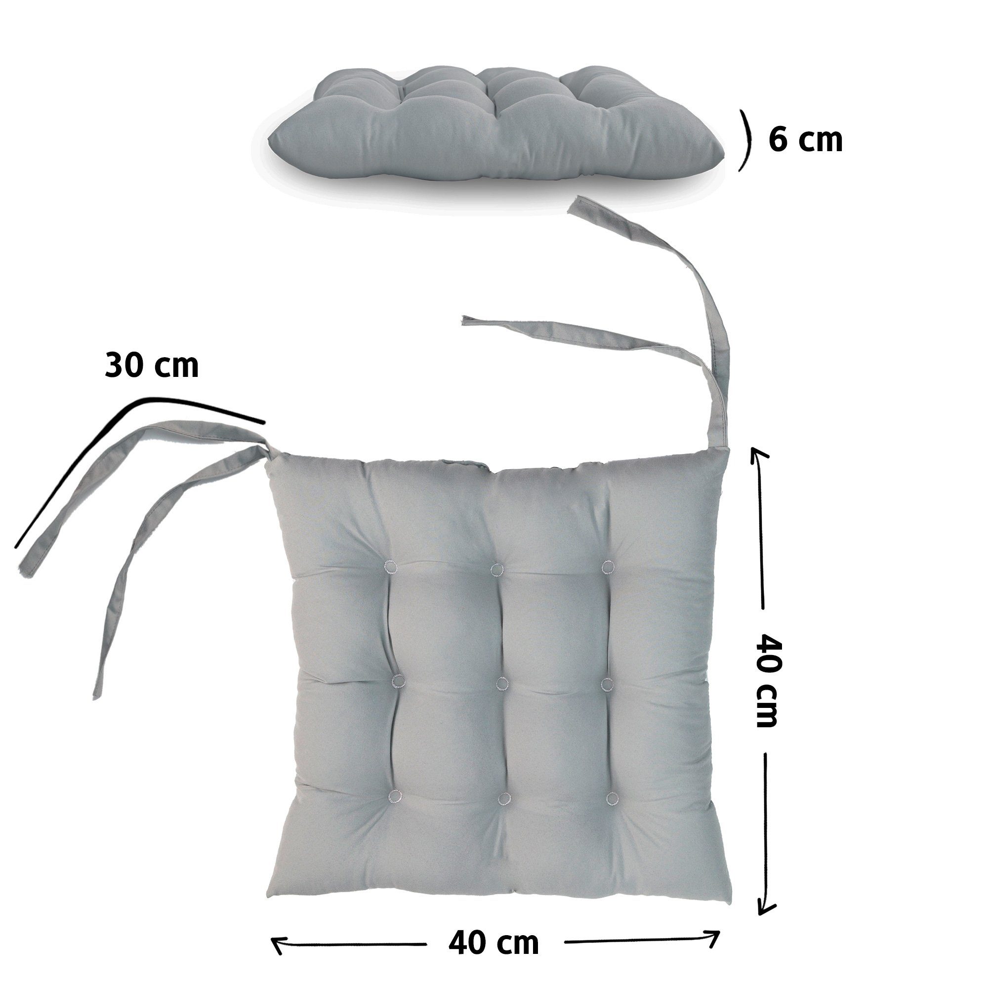 Komfortec Stuhlkissen 40x40 cm Stuhlkissen mit Bändern, Wasserabweisend Dekokissen, 100% Mikrofaser Sitzkissen 110 g/m²