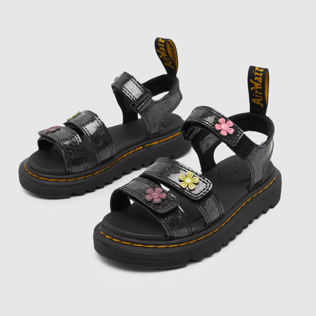 Dr Martens svarta Klaire Glitzy flickor Junior sandaler