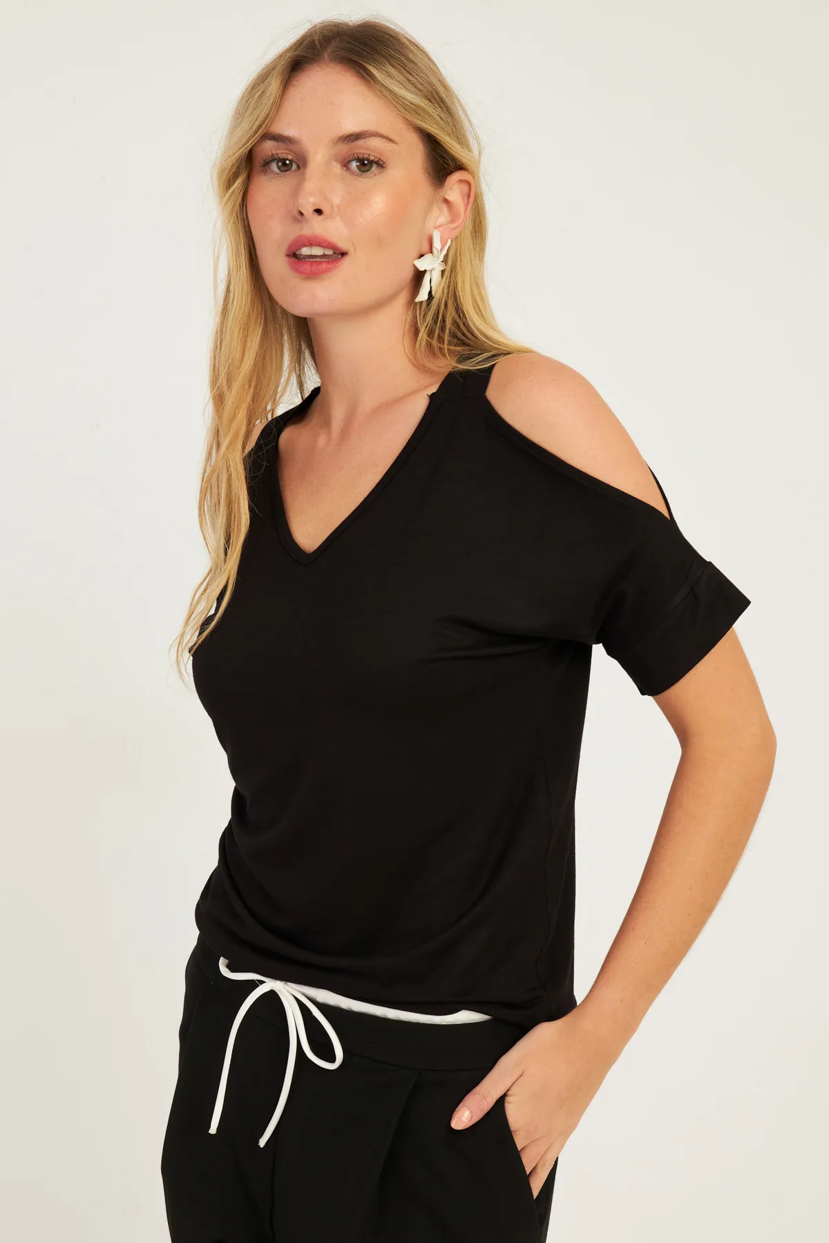 Cool & Sexy  Schwarze schulterfreie Damenbluse BR1329
