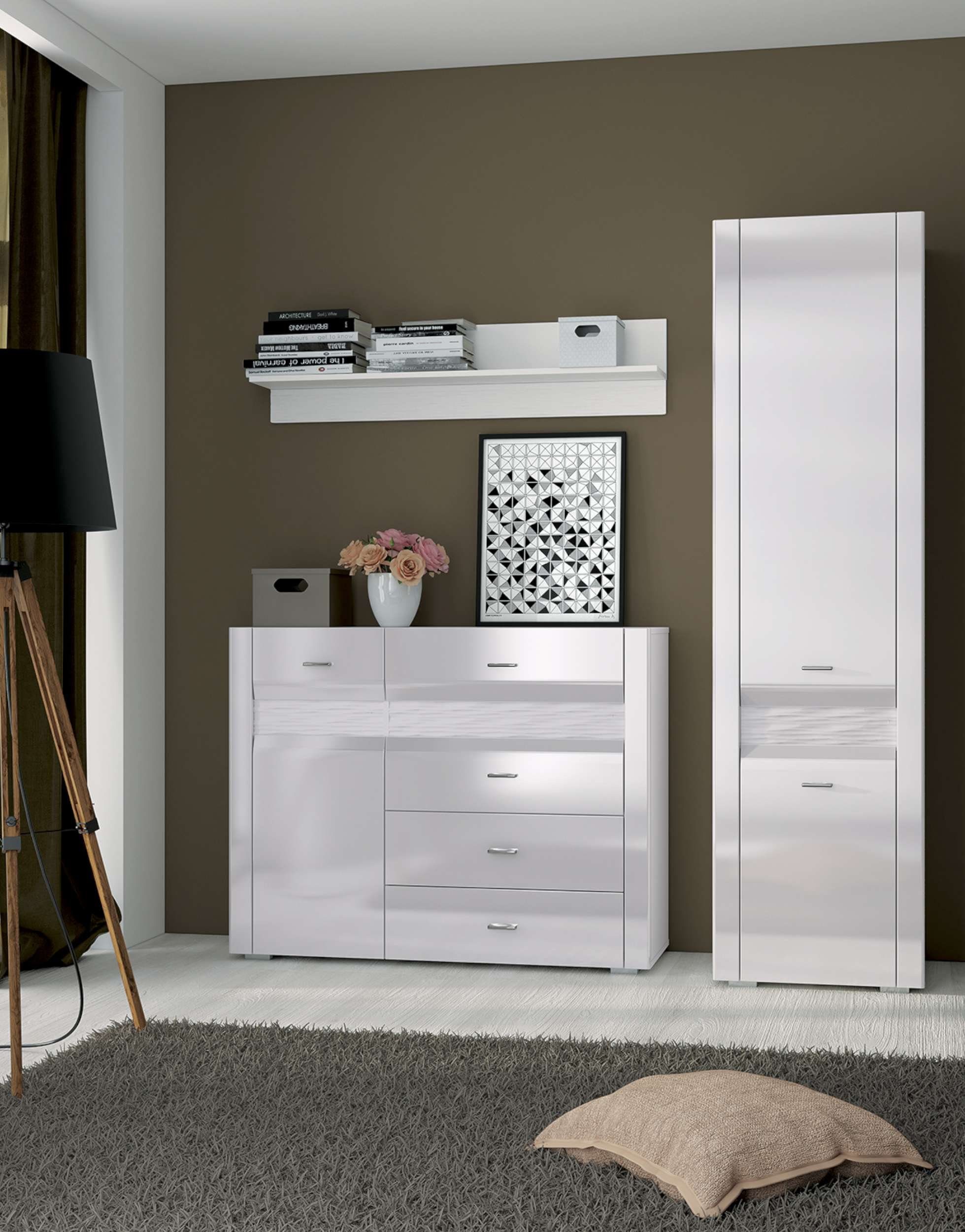 Stylefy Wohnwand Aren I Weiß Matt Weiß Hochglanz