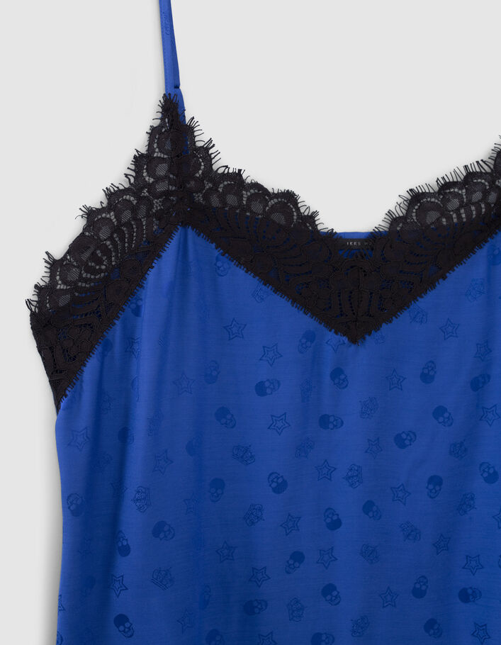 Top bleu esprit lingerie motif têtes de mort Femme