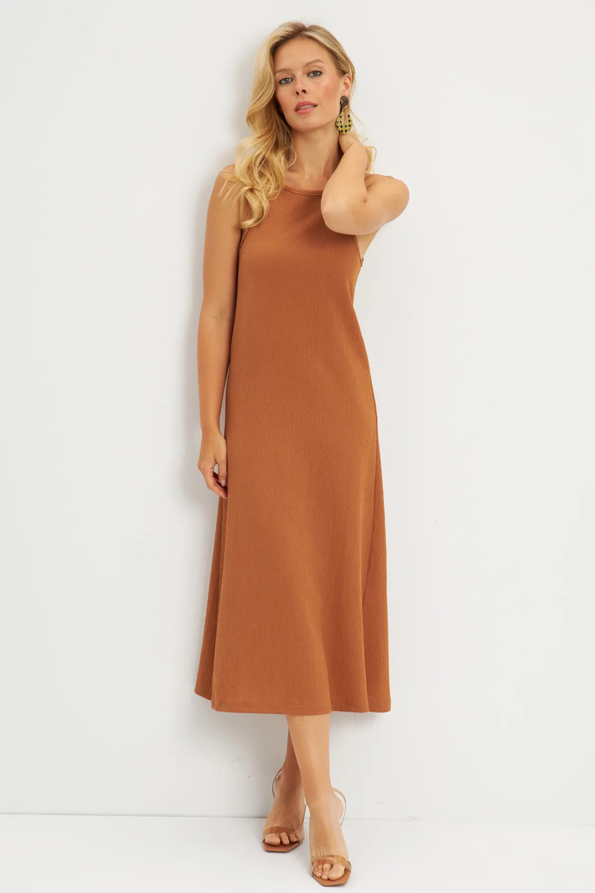 Cool & Sexy  Hellbraunes Neckholder-Midikleid mit Wickeldesign für Damen DMR166