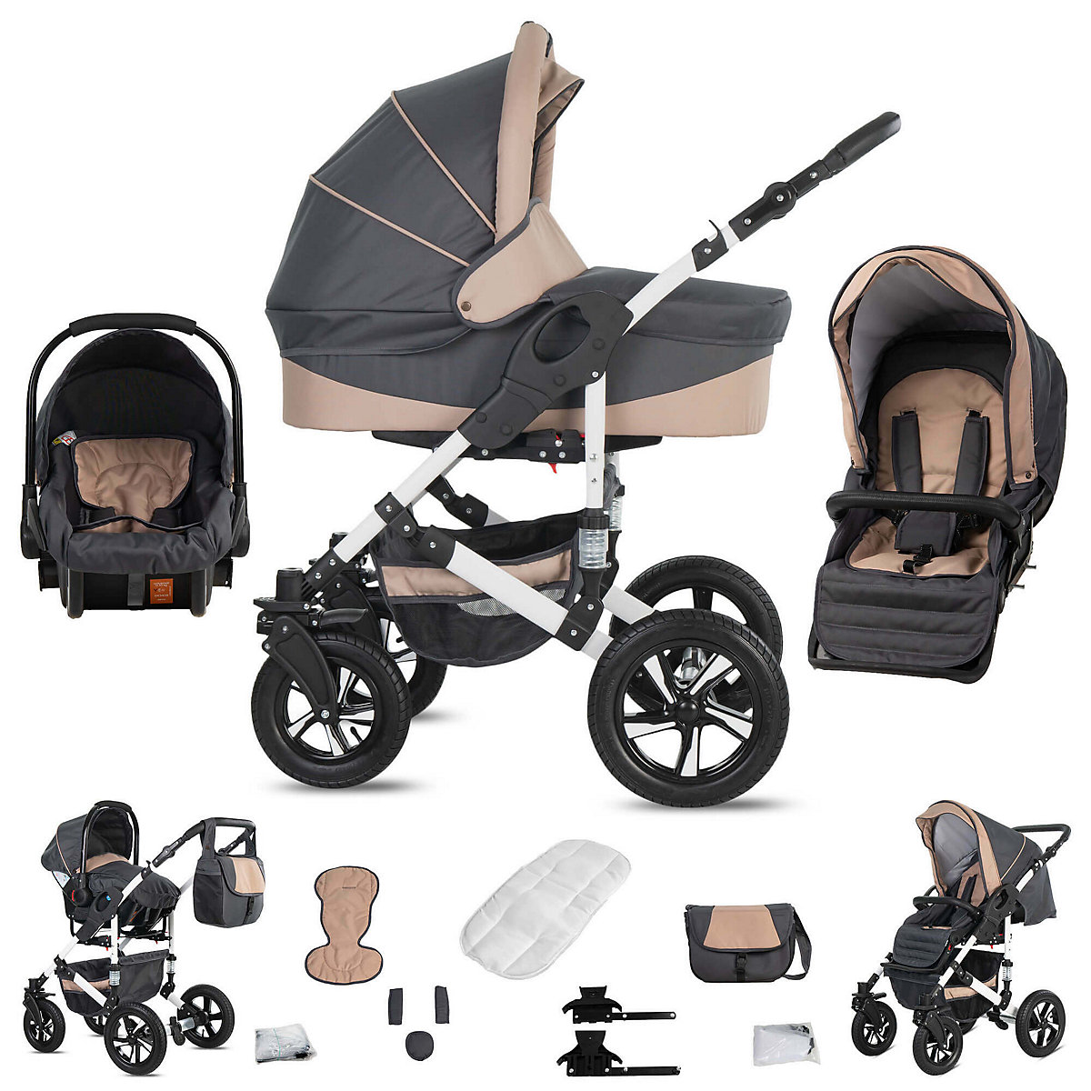 Hamburg | 3 in 1 Kombi Kinderwagen Komplettset | Luftreifen Kombikinderwagen