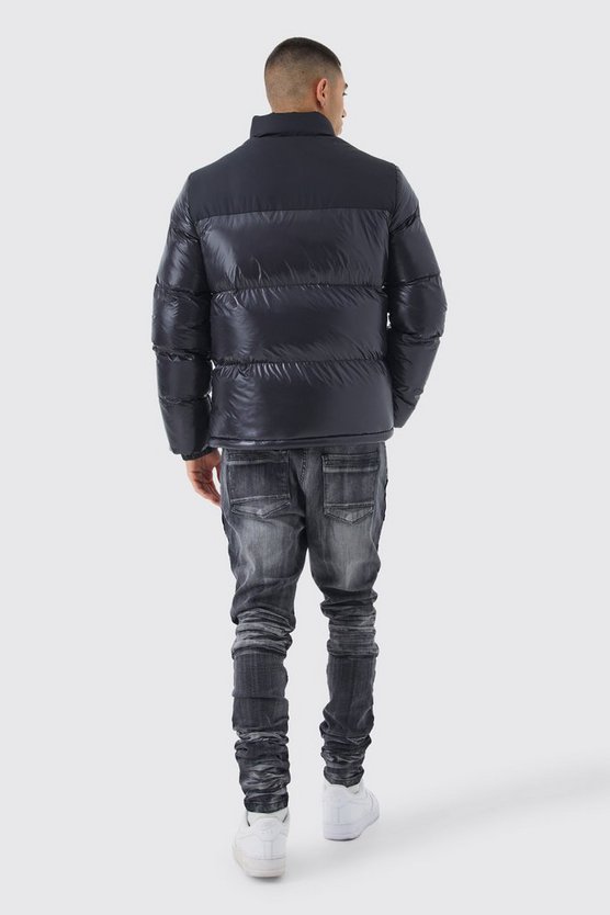 Man hochglänzende Colorblock Steppjacke
