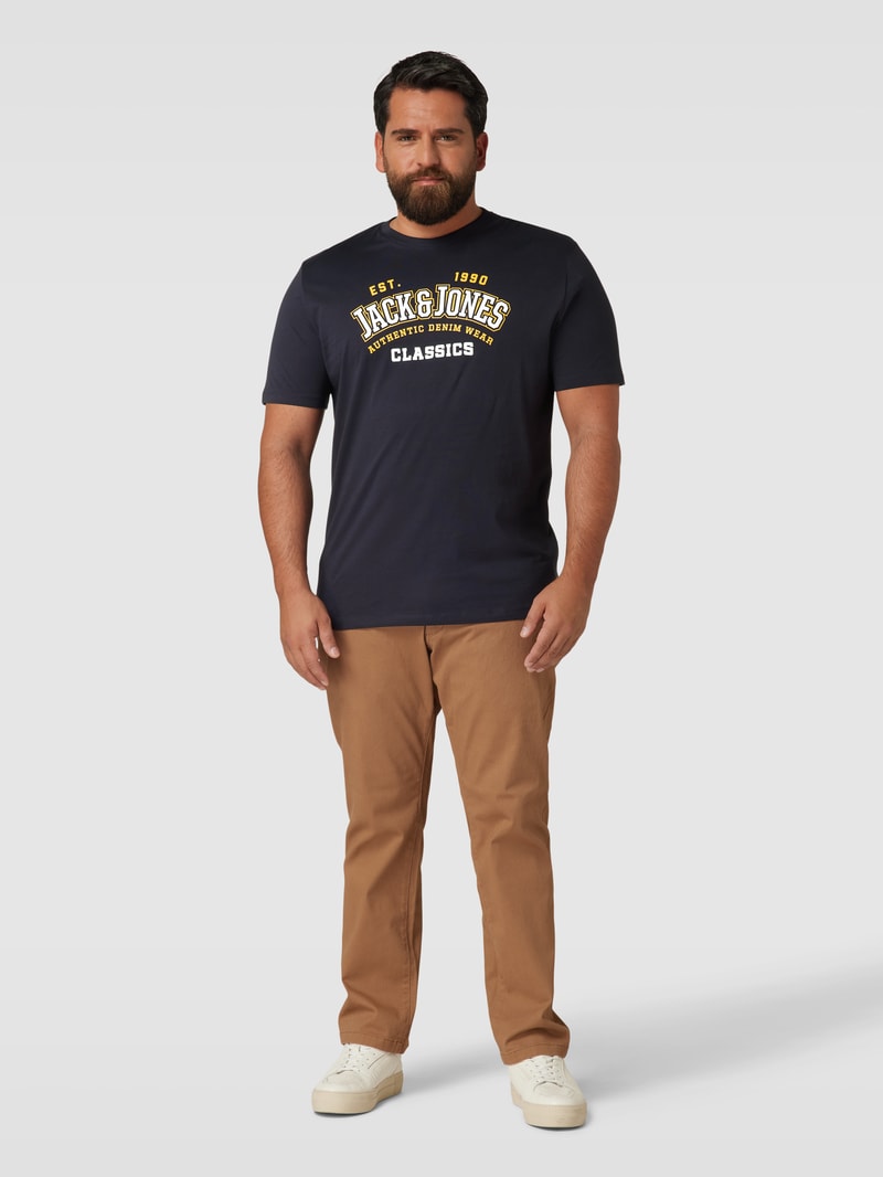 PLUS SIZE T-Shirt in melierter Optik Modell 'ELOGO' in dunkelblau